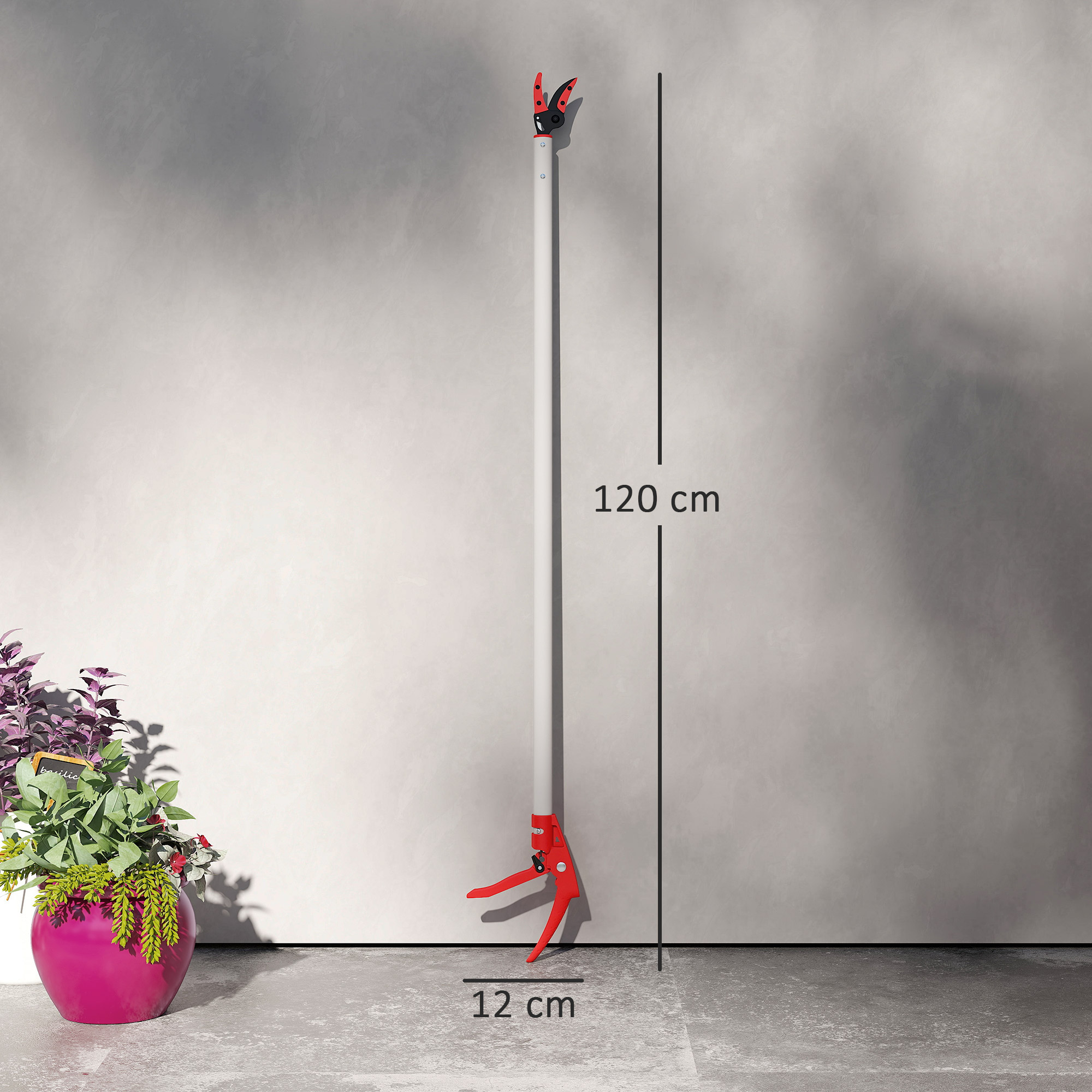 1,2 m Baumschere, Astscheren zum Schneiden, Gartenschneider mit Aluminiumgriff, Langstielige Gartenschere, Rot