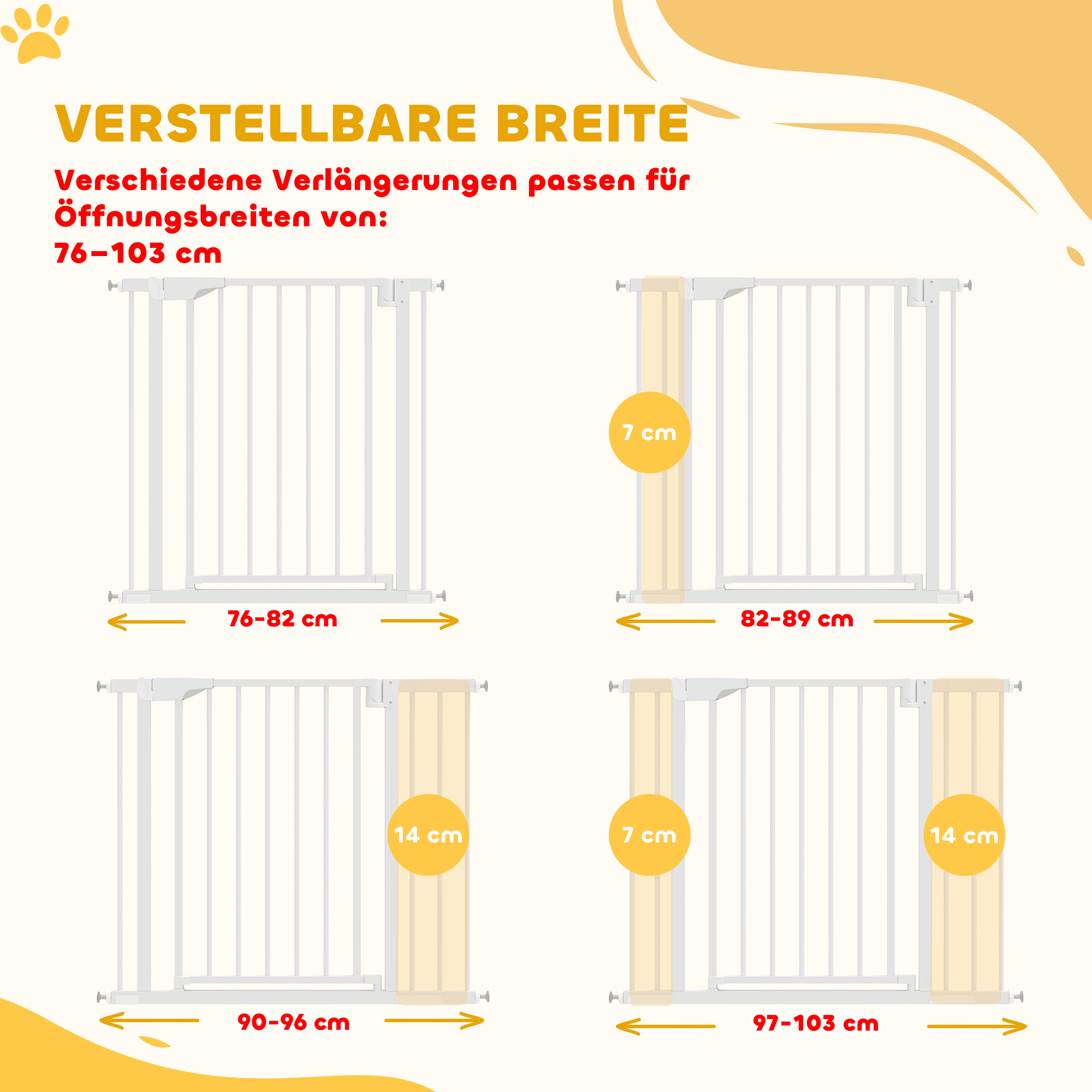 Treppenschutzgitter Absperrgitter ohne Bohren mit automatische Schließung für Kinder Küche Treppe 76-103 x 76 cm Weiß