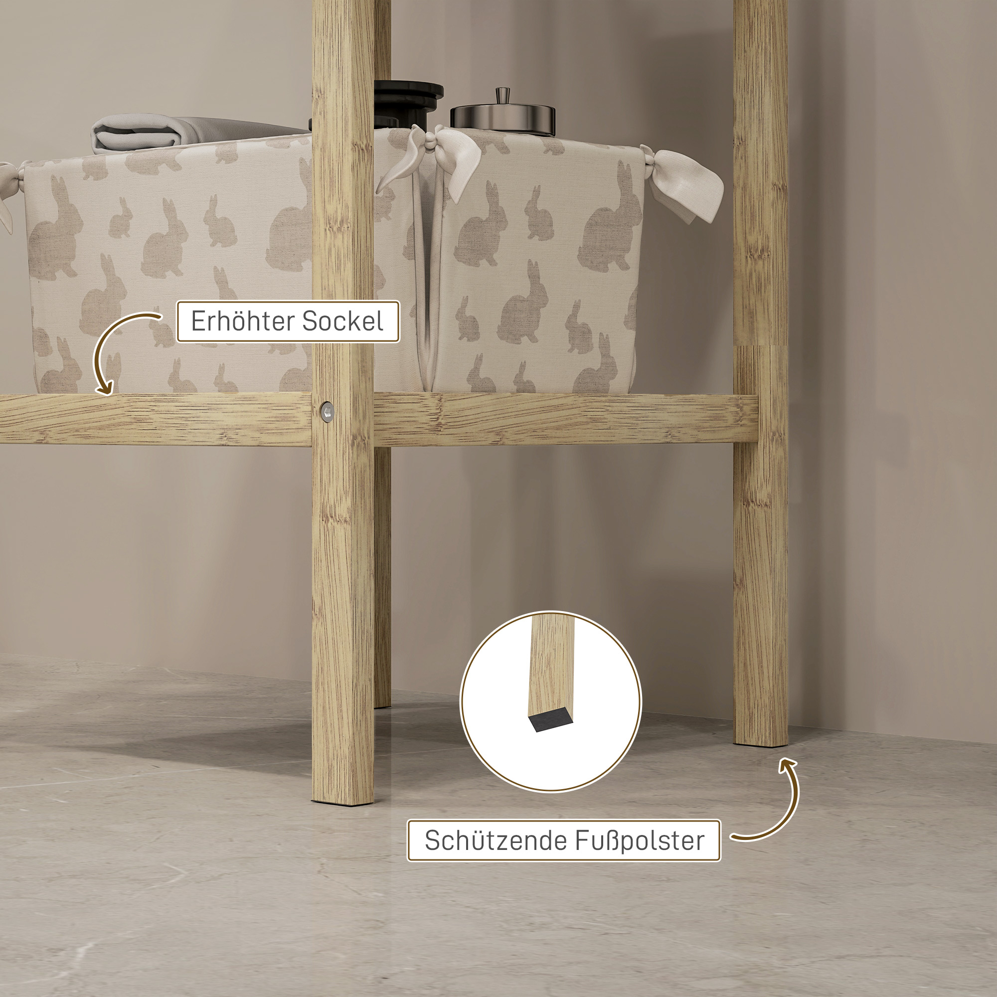 Badezimmerregal, 3 Etagen, feuchtigkeitsbeständig, Bambus, 33 x 31 x 78 cm