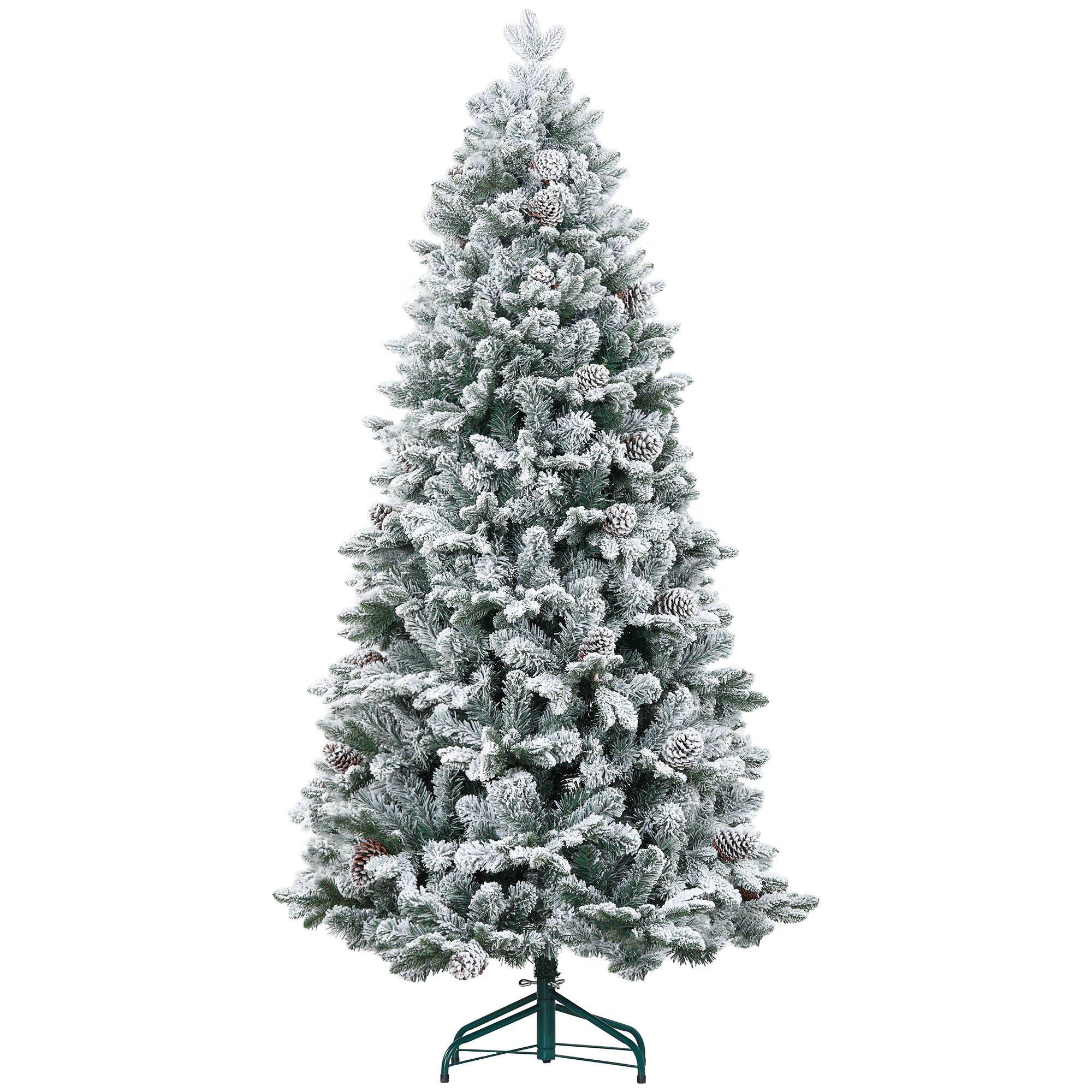 Weihnachtsbaum, Kunstschnee & Tannenzapfen, realistisch, flammhemmend, Metallfuß, 183 cm, Grün