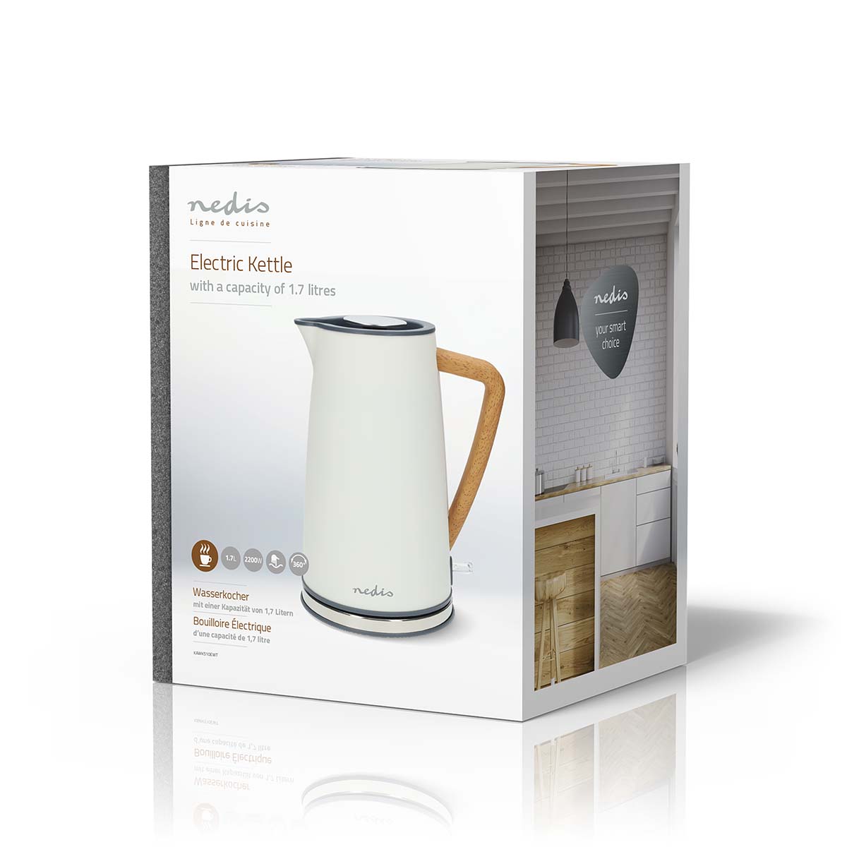 Wasserkocher | 1.7 l | Soft-Touch | Weiss | Um 360 Grad drehbar | Verdecktes Heizelement | Strix Controller | Boil-dry protection