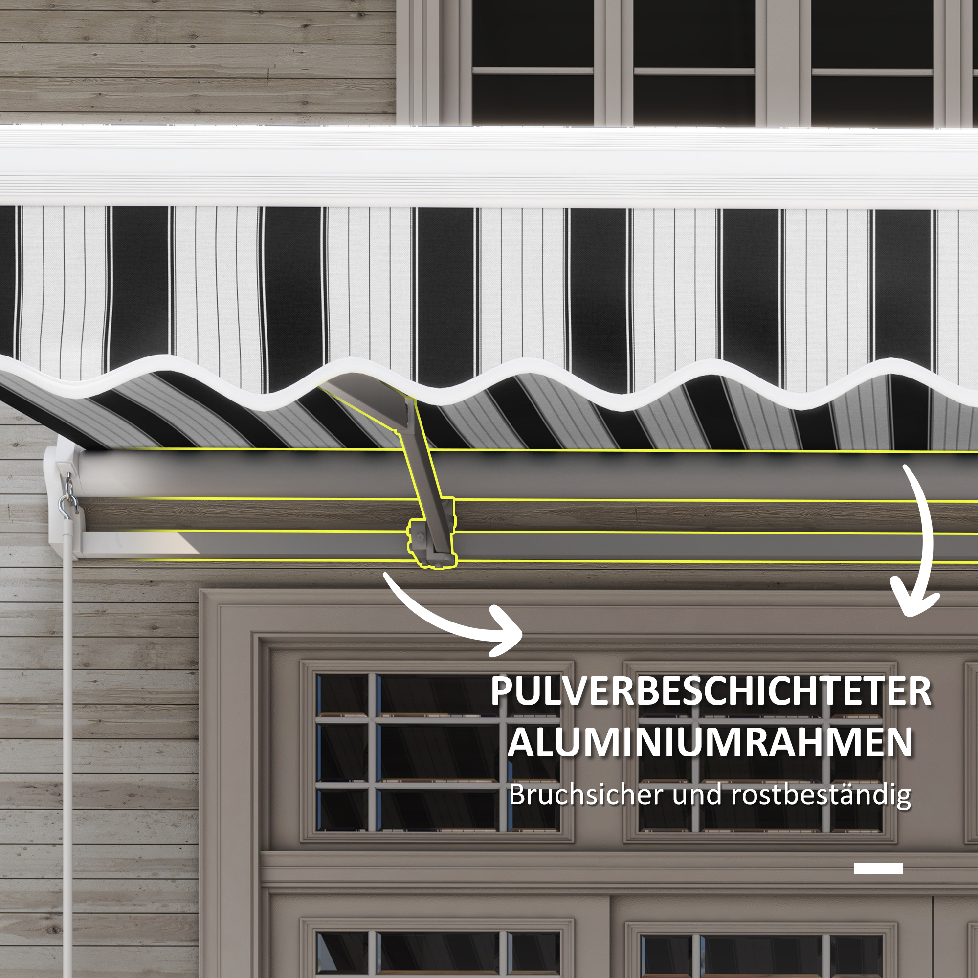 Markise, Sonnenschutz, einfahrbar, mit Handkurbel, Metallrahmen, Polyester, blau+weiß, 3,95 x 2,45 x 3,50 m