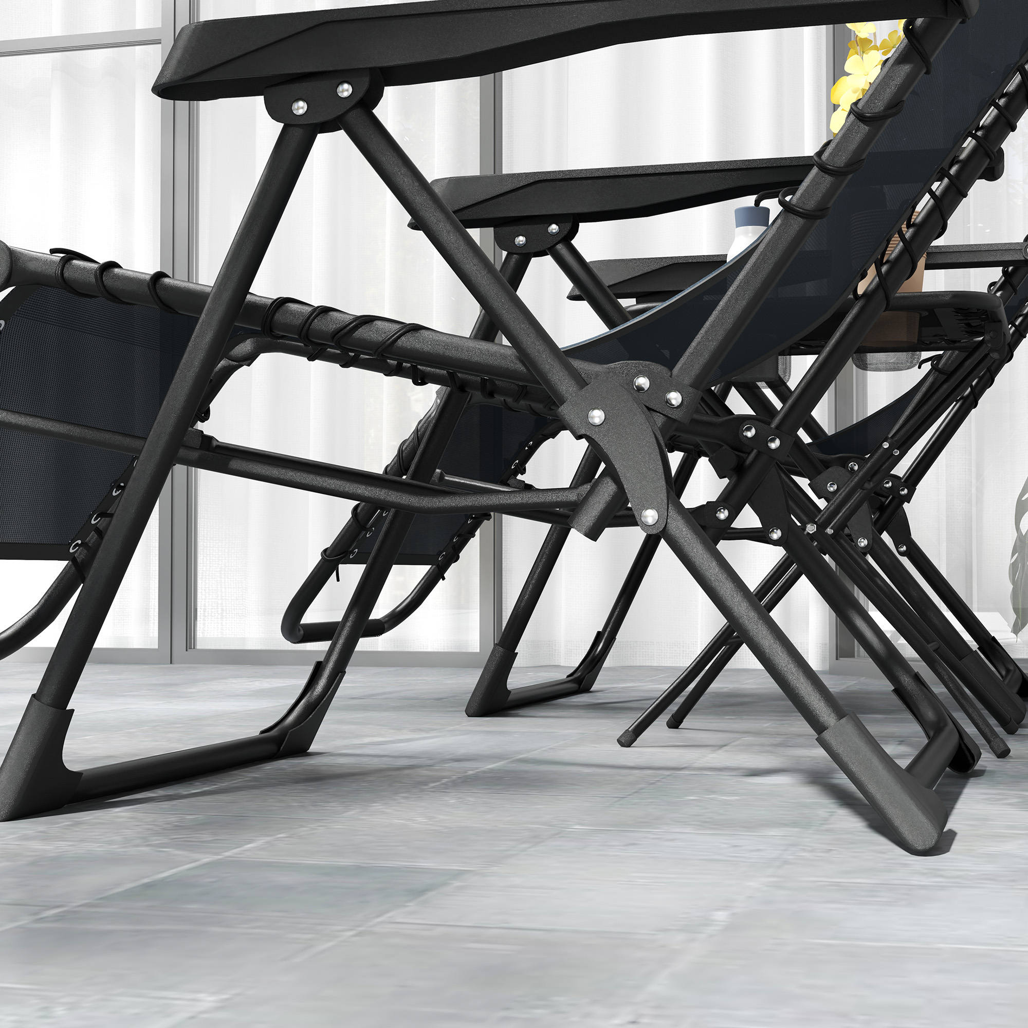 Sonnenliege 2er Set klappbar Zero Gravity Liegestuhl mit Kopfstützen Beistelltisch inklusive 2 Getränkehalter