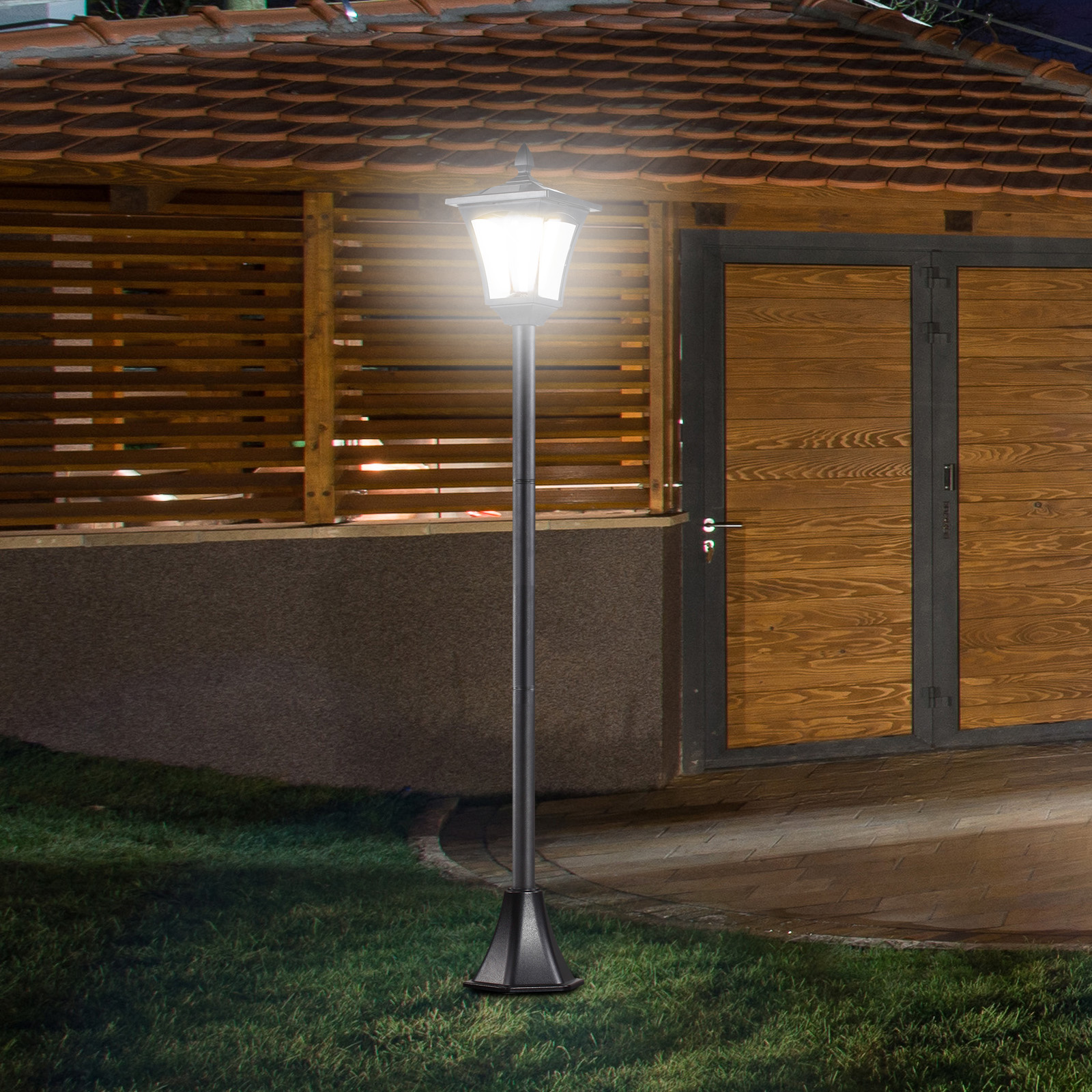 LED Solar Gartenlaterne, Stehleuchte aus Edelstahl Gartenlampe 160 cm hoch Windlicht Außenleuchte IP44, Solarlampe mit Lichtsensor 30 Lumen Erdspieß, Gartenlampe für Garten Balkon Schwarz