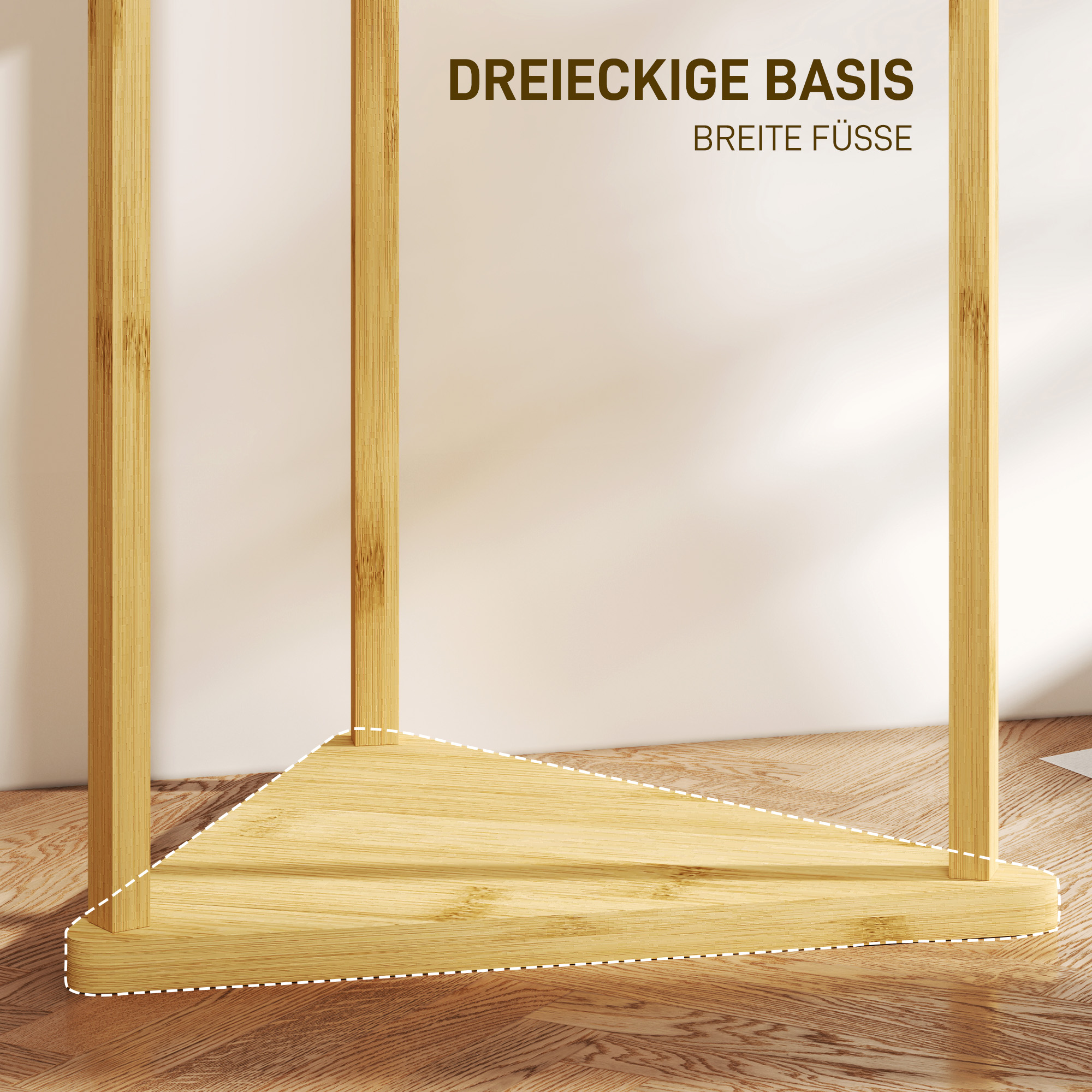 Kleiderständer, Garderobenständer aus Bambusholz, 9 Haken, 3 Ablagen, Natur