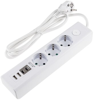 Steckdosenleiste mit Ladebuchsen für USB, USB-A /USB-C,3-fach, weiß, 1,5m Kabel