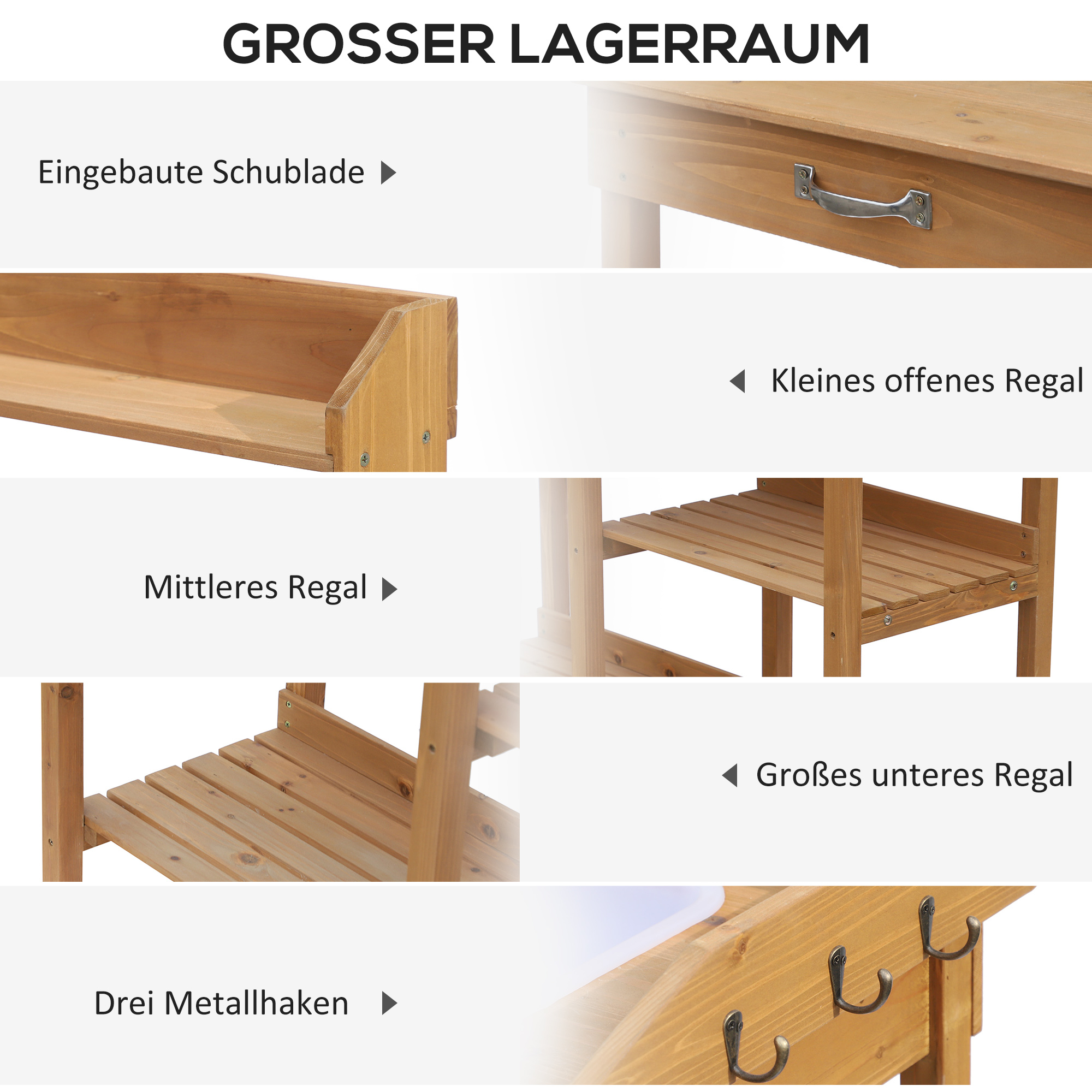 Pflanztisch Gärtnertisch Blumentisch mit Wanne Garten Tannenholz Natur 117 x 45 x 121 cm