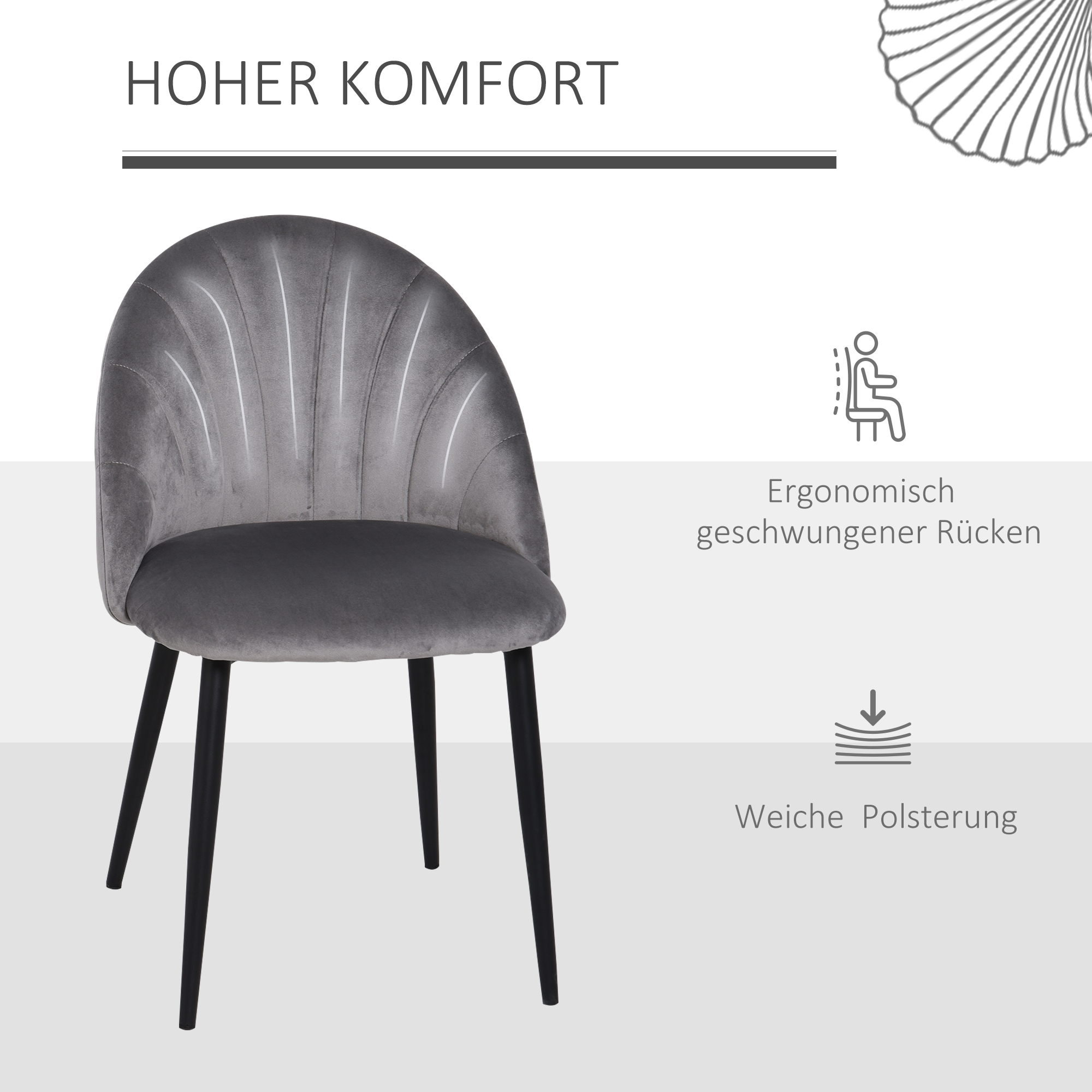 2er-Set Esszimmerstühle Akzentstühle Küchenstühle, Retrodesign, Samtoptik, 52 cm x 54 cm x 79 cm, Grau