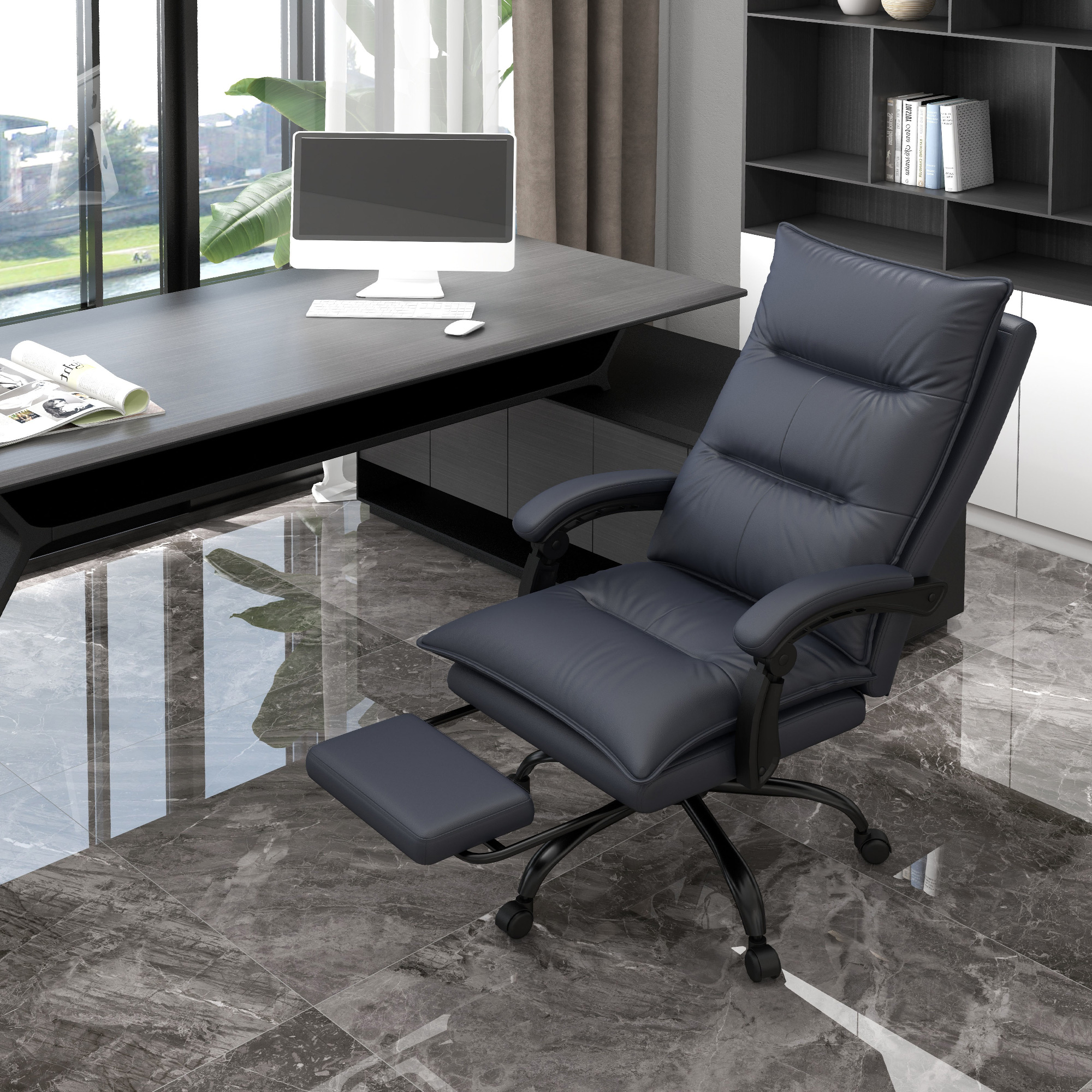 Bürostuhl mit Massagefunktion & Heizfunktion, Fußstütze, bis 120 kg, Dunkelgrau