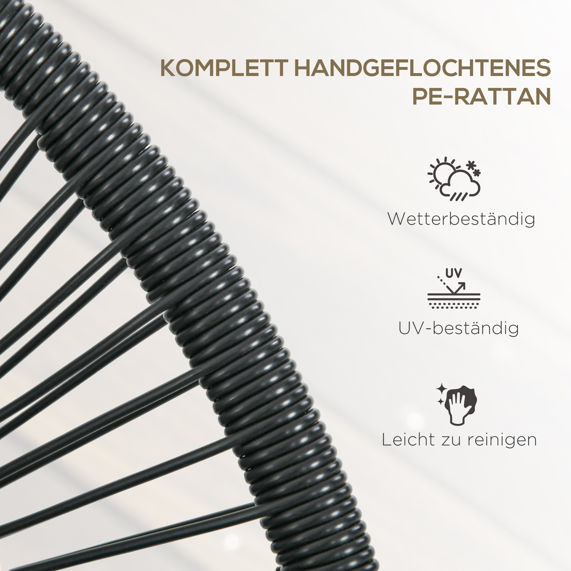 Rattansessel Relaxsessel im Boho-Stil, 132 cm x 72 cm x 83 cm, Schwarz