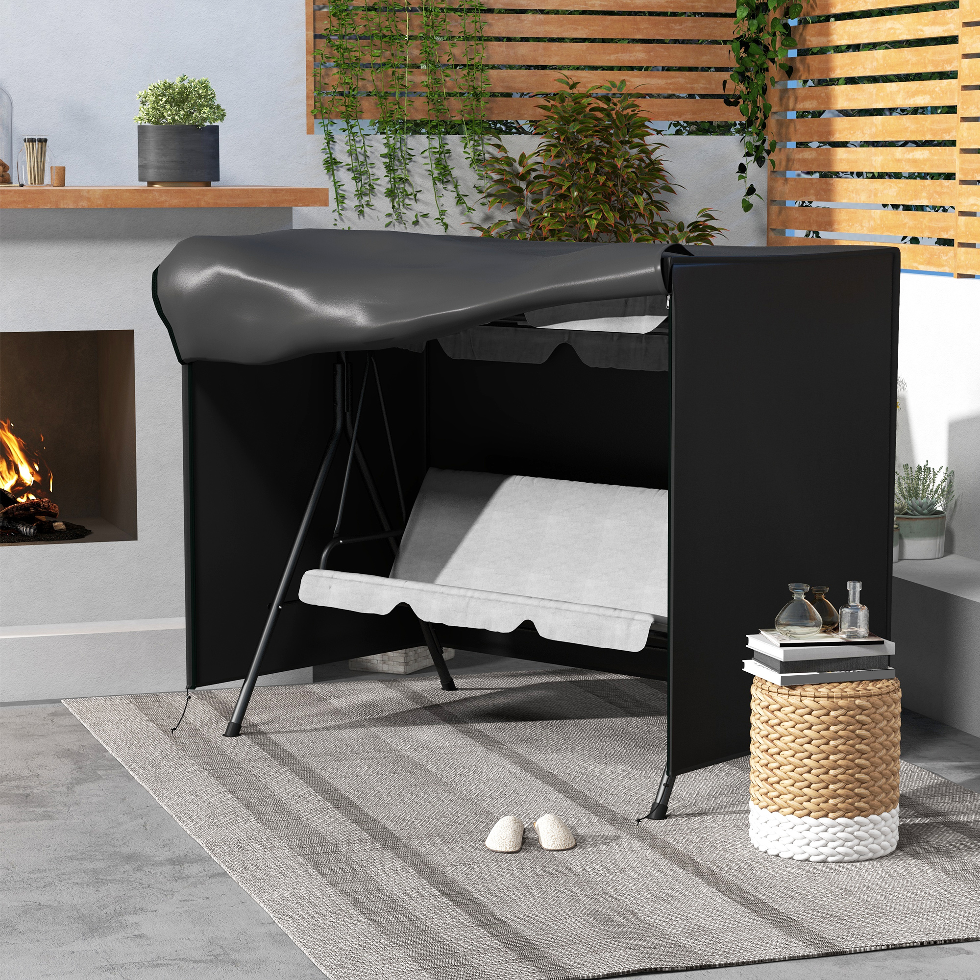 Abdeckung für Gartenschaukel, Schutzhülle für Hollywoodschaukel, Abdeckhaube, wasserfest, 205 x 124 x 164 cm, Schwarz