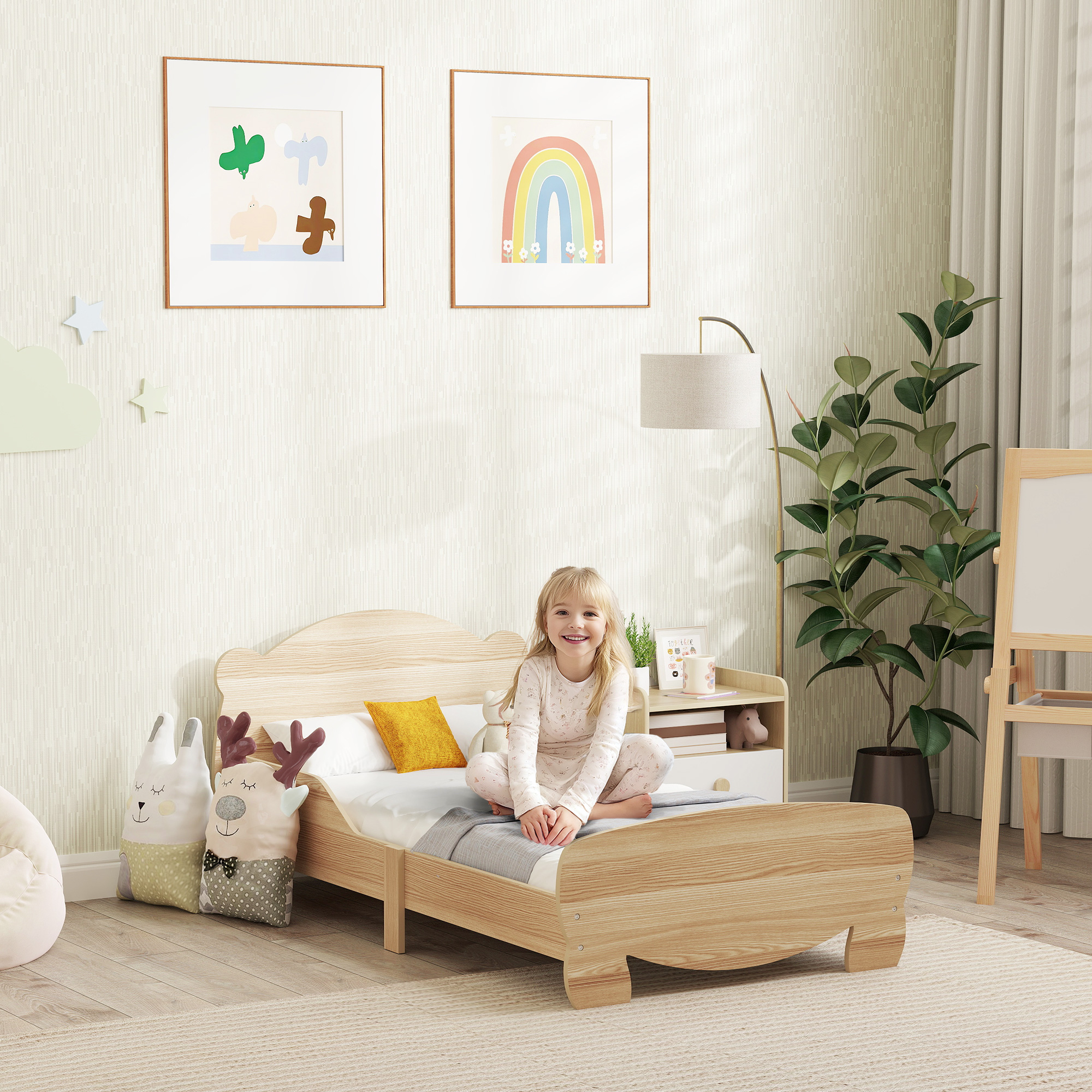 Kinderbett Jugendbett Hausbett mit Bären-Design Spielbett für 3-6Jahre Kinder 143,5 x 80 x 55 cm Naturholz
