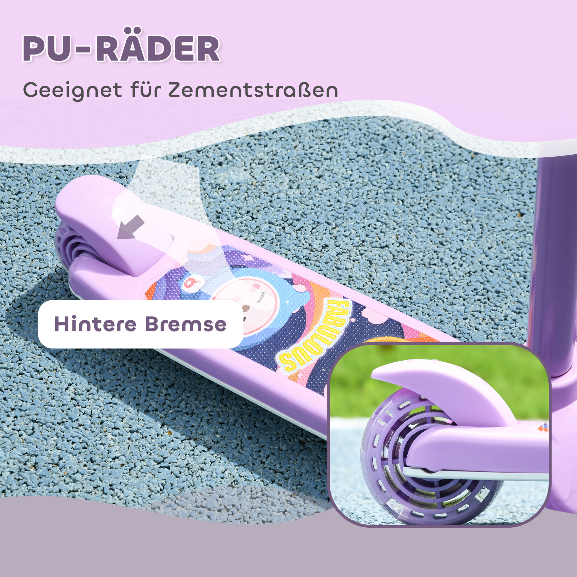 Kinderroller, LED-Räder, sanfte Fahrt, anpassbare Höhe, Kunststoff, Stahl, Lila