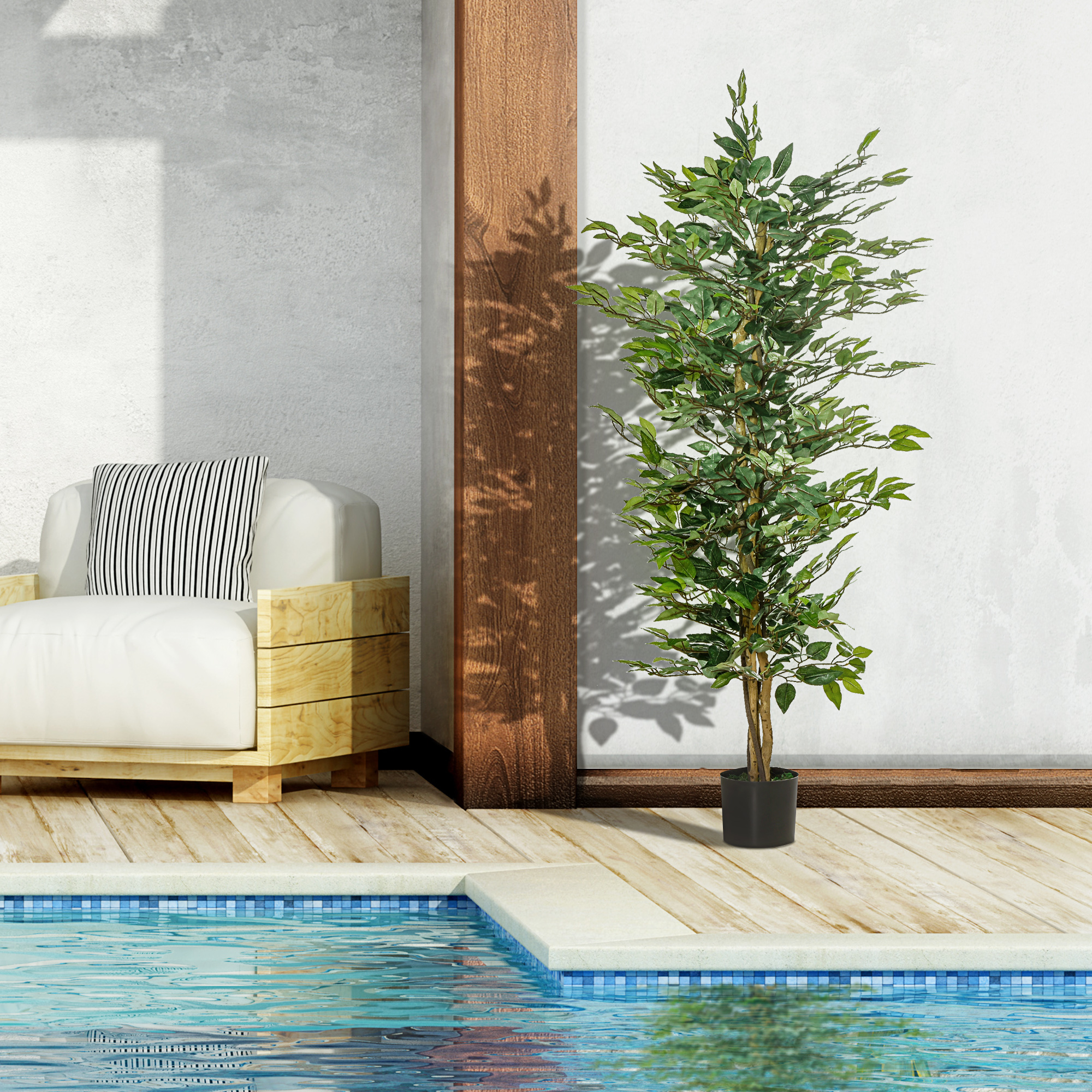 Ficus-baum groß 150 cm Kunstbaum, Kunstpflanze, Plastik Künstliche Pflanzen im Topf, Fake Plant wie echt für Wohnzimmer Schlafzimmer Büro Garten Moderne Dekoration Geschenk