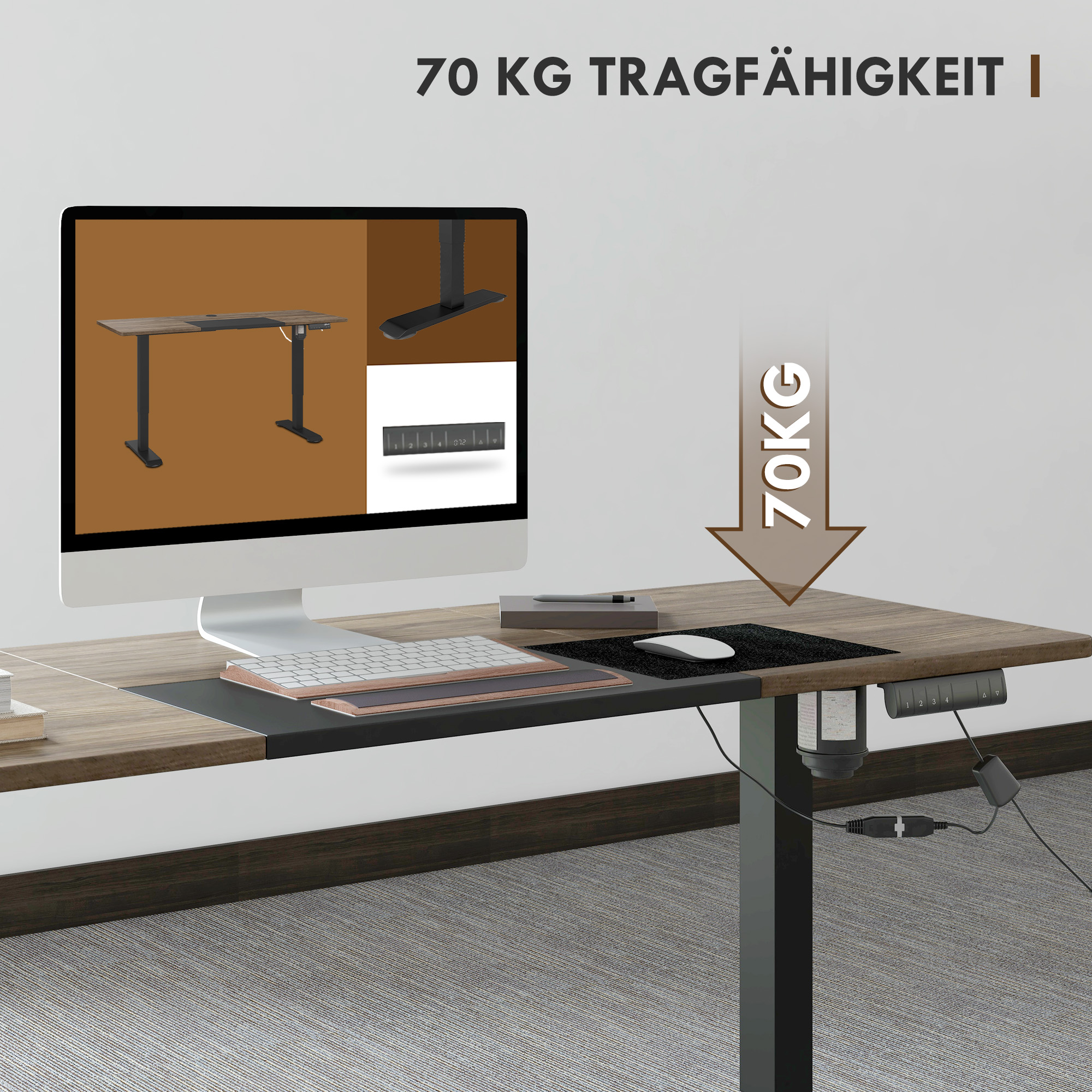 Höhenverstellbarer Schreibtisch Elektrisch 140 x 70 cm Computertisch mit 4 Memory-Steuerung, 4 tlg, Tischplatte, Steh-Sitz Tisch mit Anti-Kollision, Überhitzungsschutz Schwarz