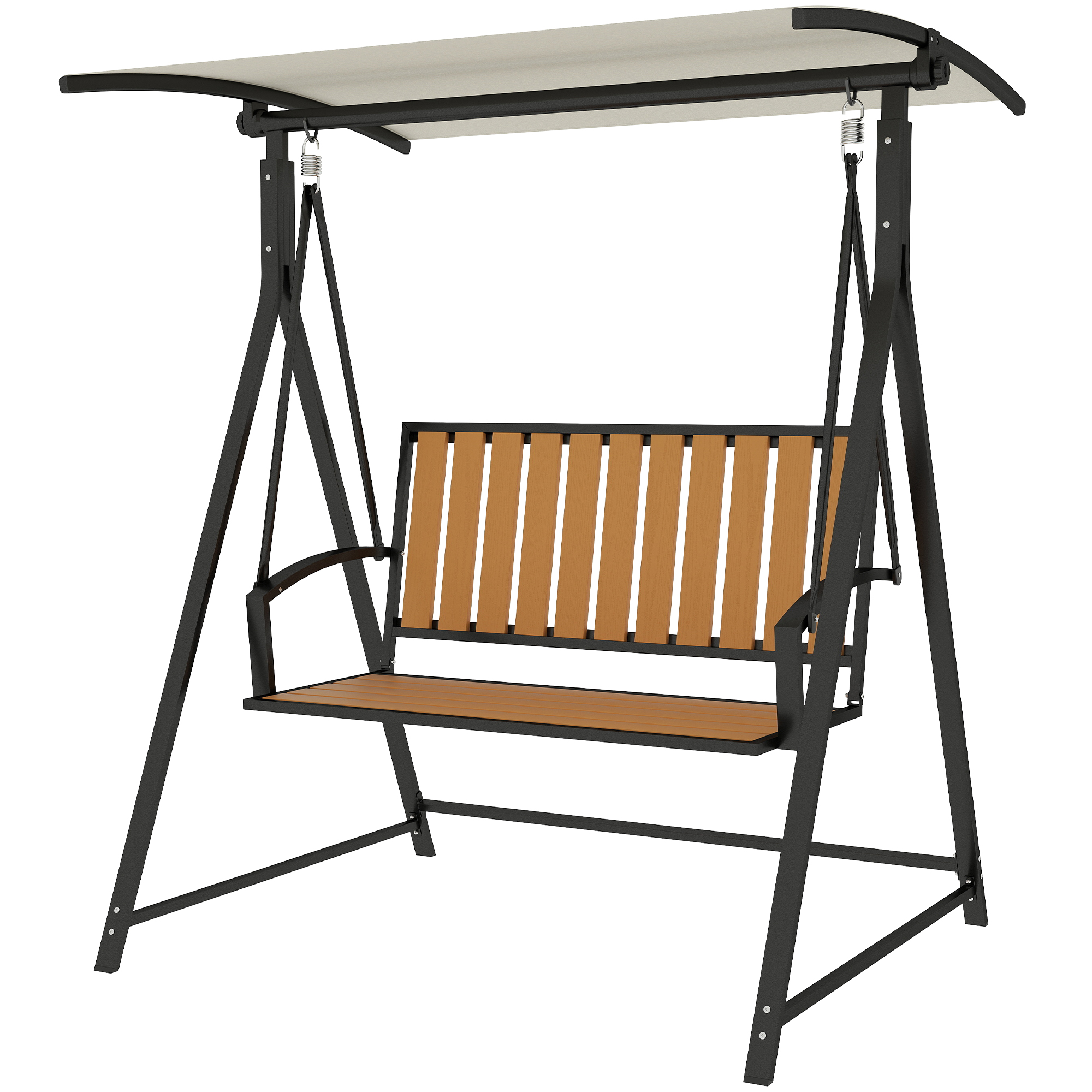 Hollywoodschaukel mit verstellbarem Sonnendach, 2-Sitzer Gartenschaukel 142 x 112 x 162cm, Schwarz