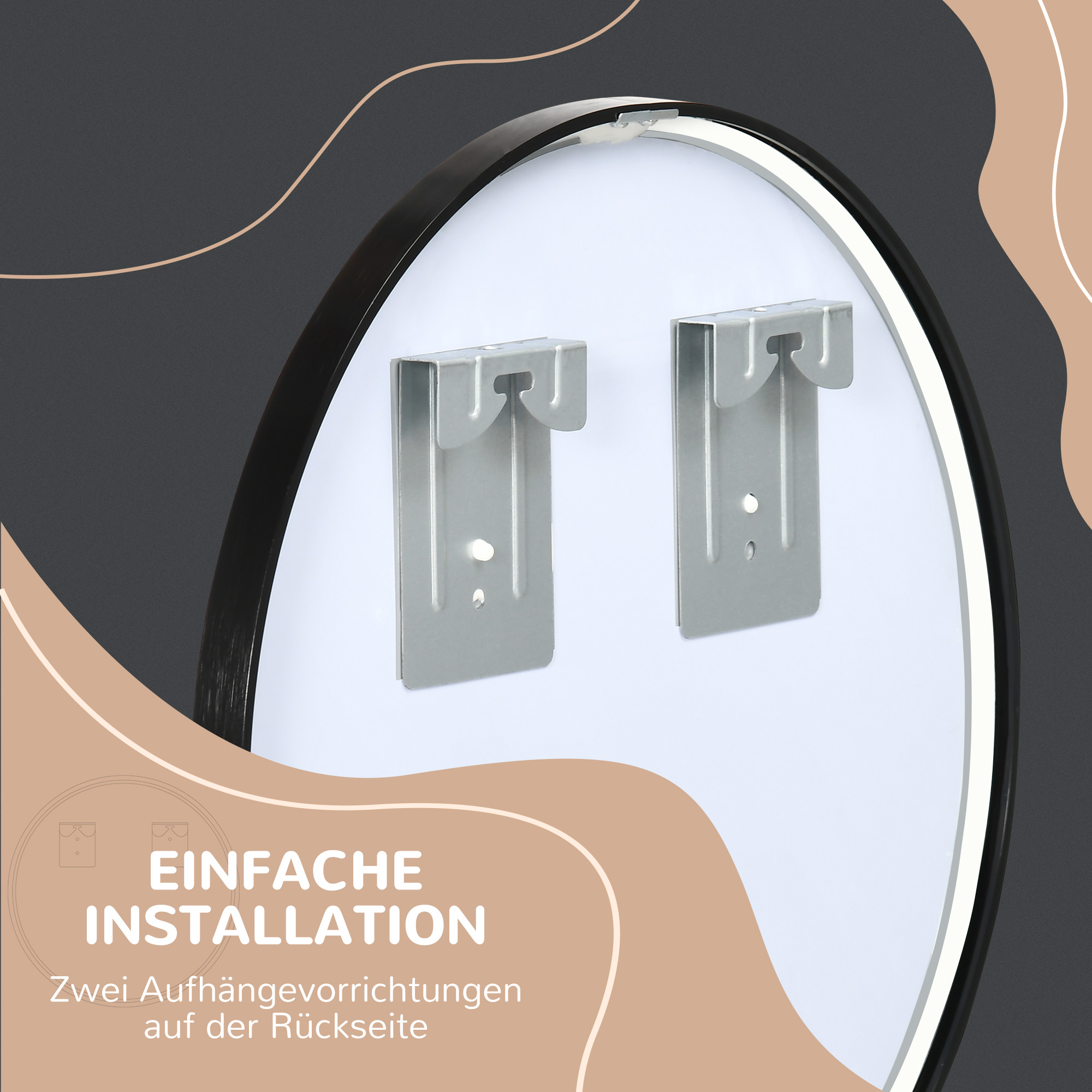 Runder Wandspiegel für Bad, Schlafzimmer, Flur, Metallrahmen, Farbe: Schwarz, Ø50