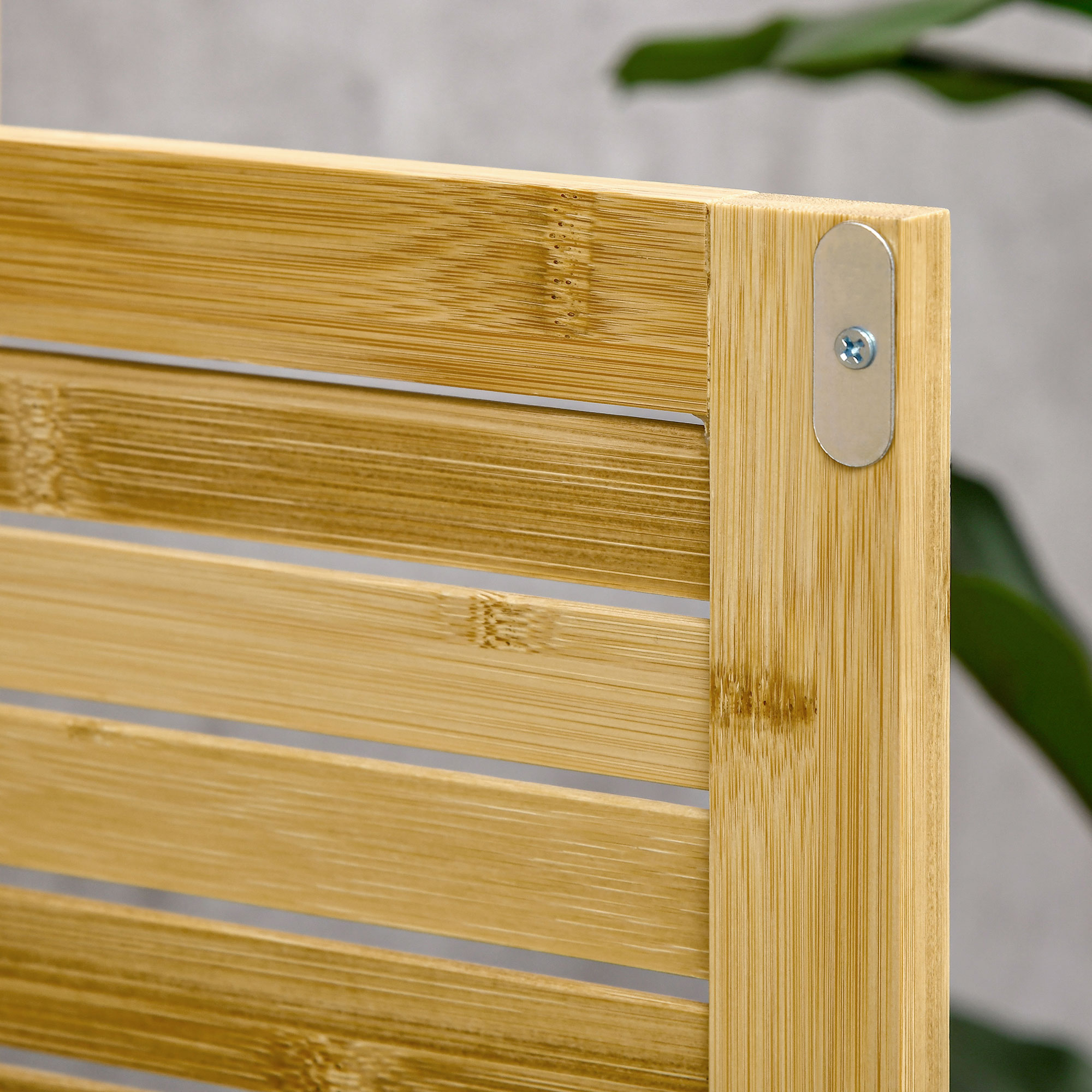 Badezimmerschrank Badschrank Standregal mit 2 Lamellentüren, offenem Regal, Bambus, Aufbewahrungsschrank Schrank für Badezimmer, Wohnzimmer 50 x 25,5 x 92cm Natur