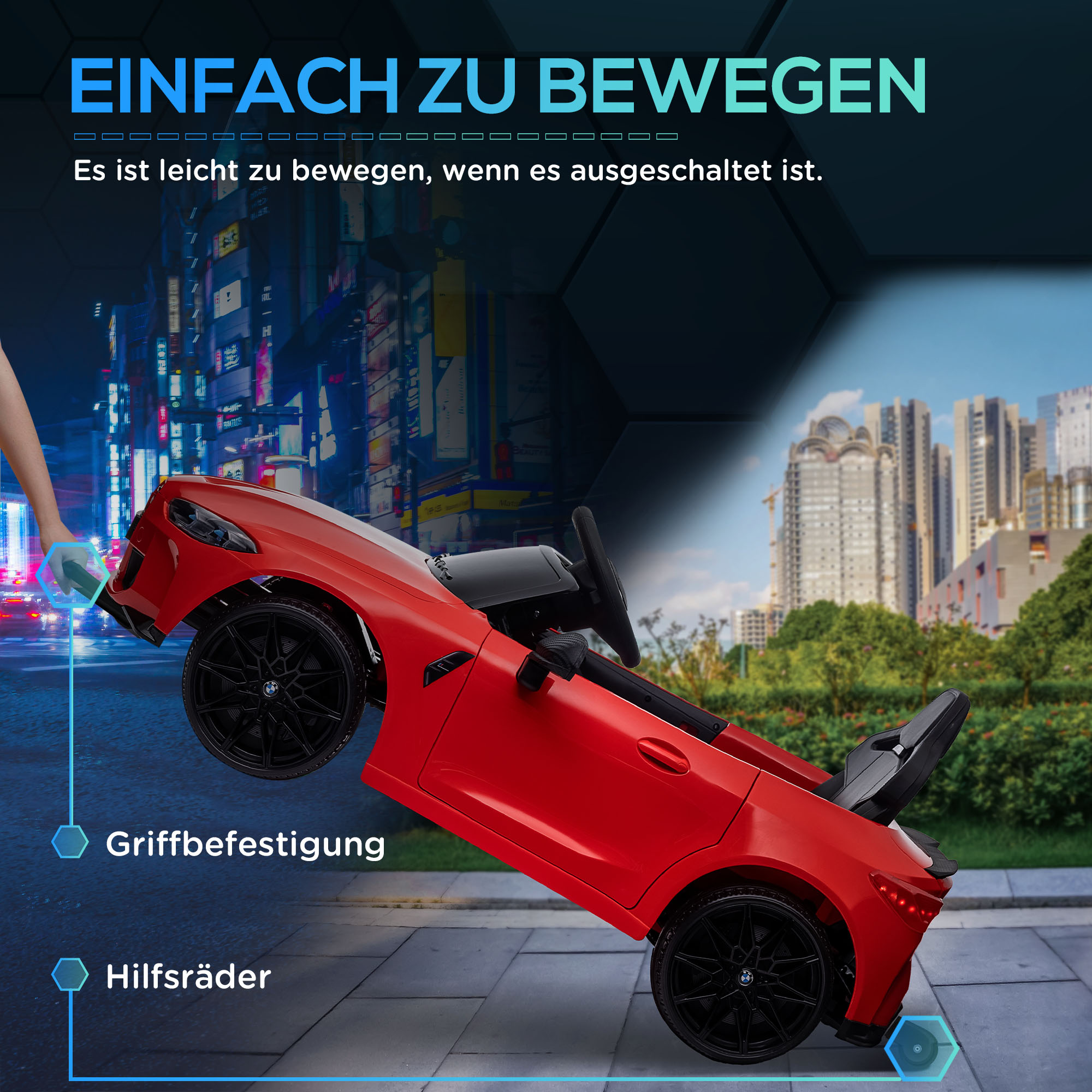 Elektro Kinderauto BMW M4, Sound & Licht, 3-5 km/h, inkl, Fernsteuerung, für 3-5 Jahre, Rot