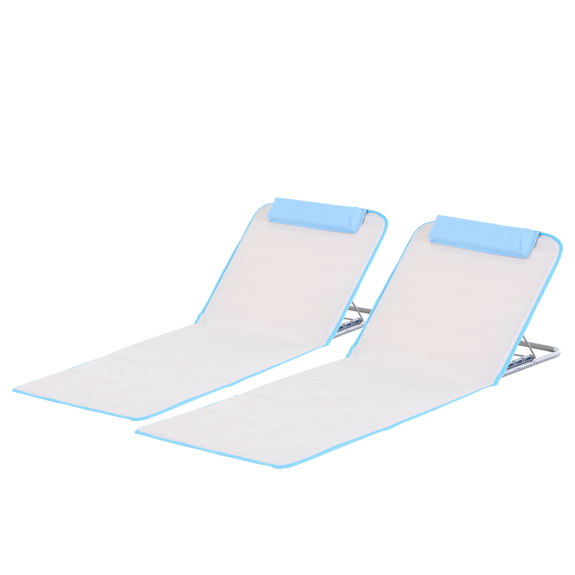 Strandliege Sonnenliege Gartenliege, klappbar, verstellbare Rücklehne, Seitentasche, 48 cm x 134 cm x 33-43 cm, Beige