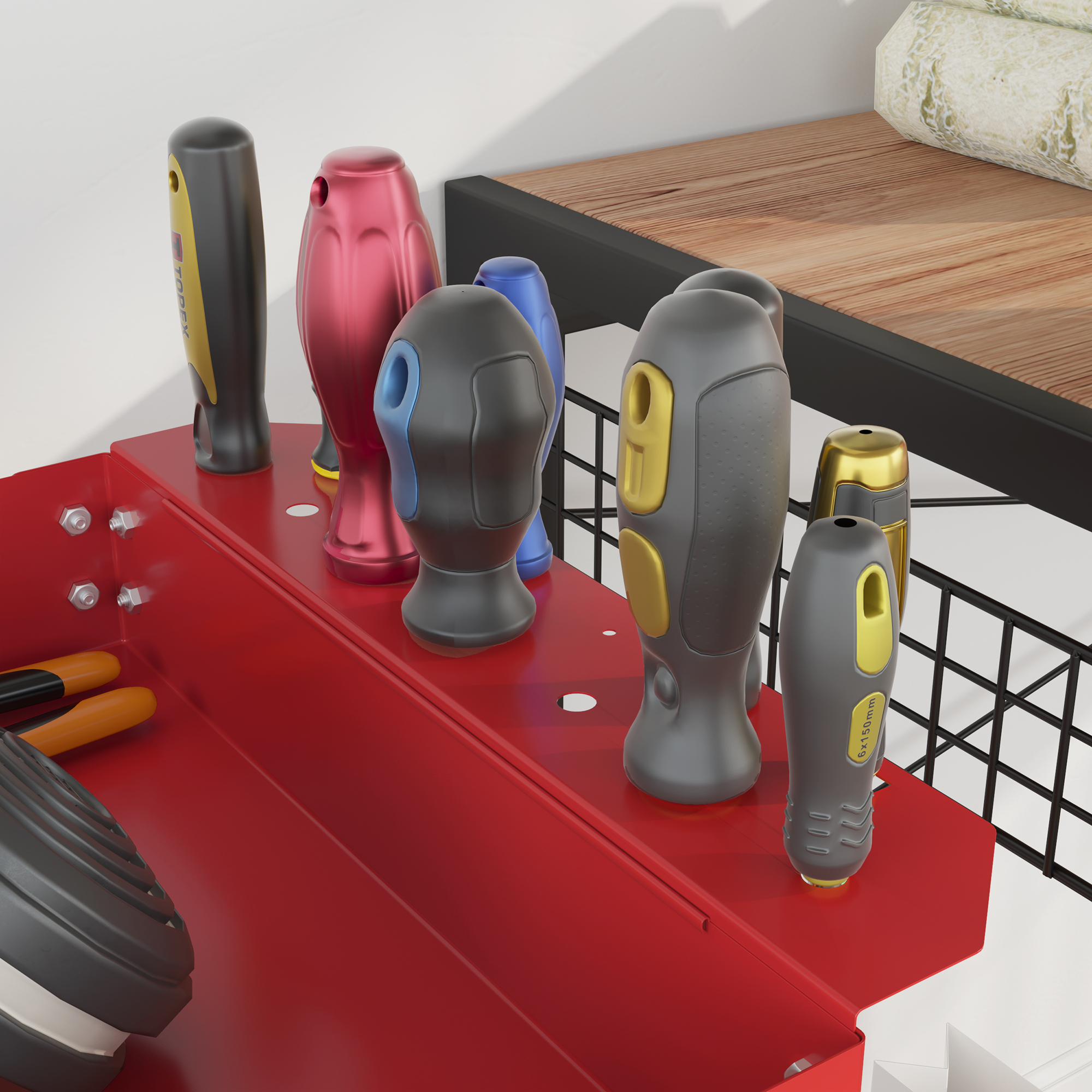 3-stufiger Werkzeugwagen, 4 Rollen, Stahl, 83B x 35,3T x 76H cm, Rot