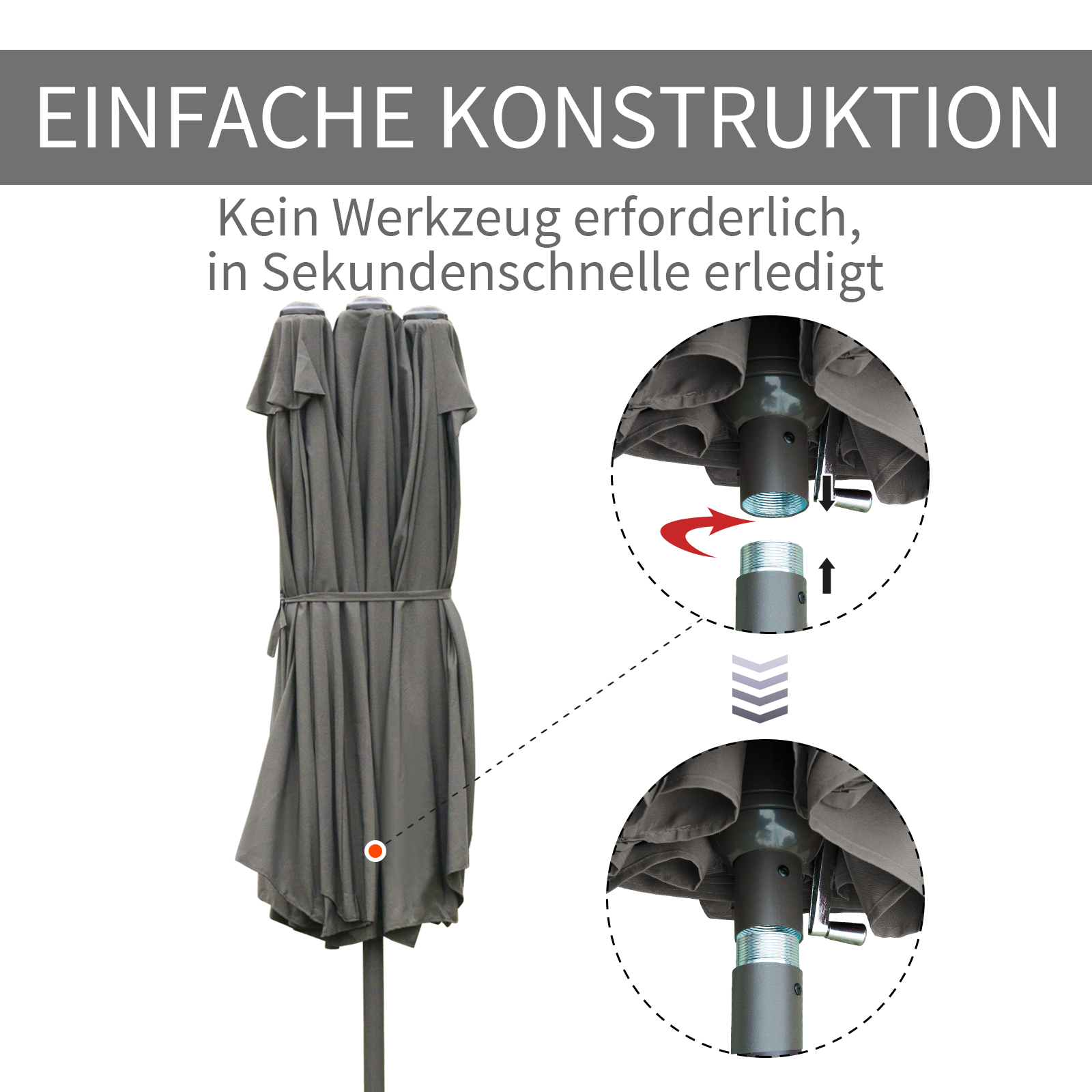 Sonnenschirm Gartenschirm Marktschirm Doppelsonnenschirm Terrassenschirm mit Schirmständer Handkurbel Dunkelgrau Oval 460 x 270 x 240 cm