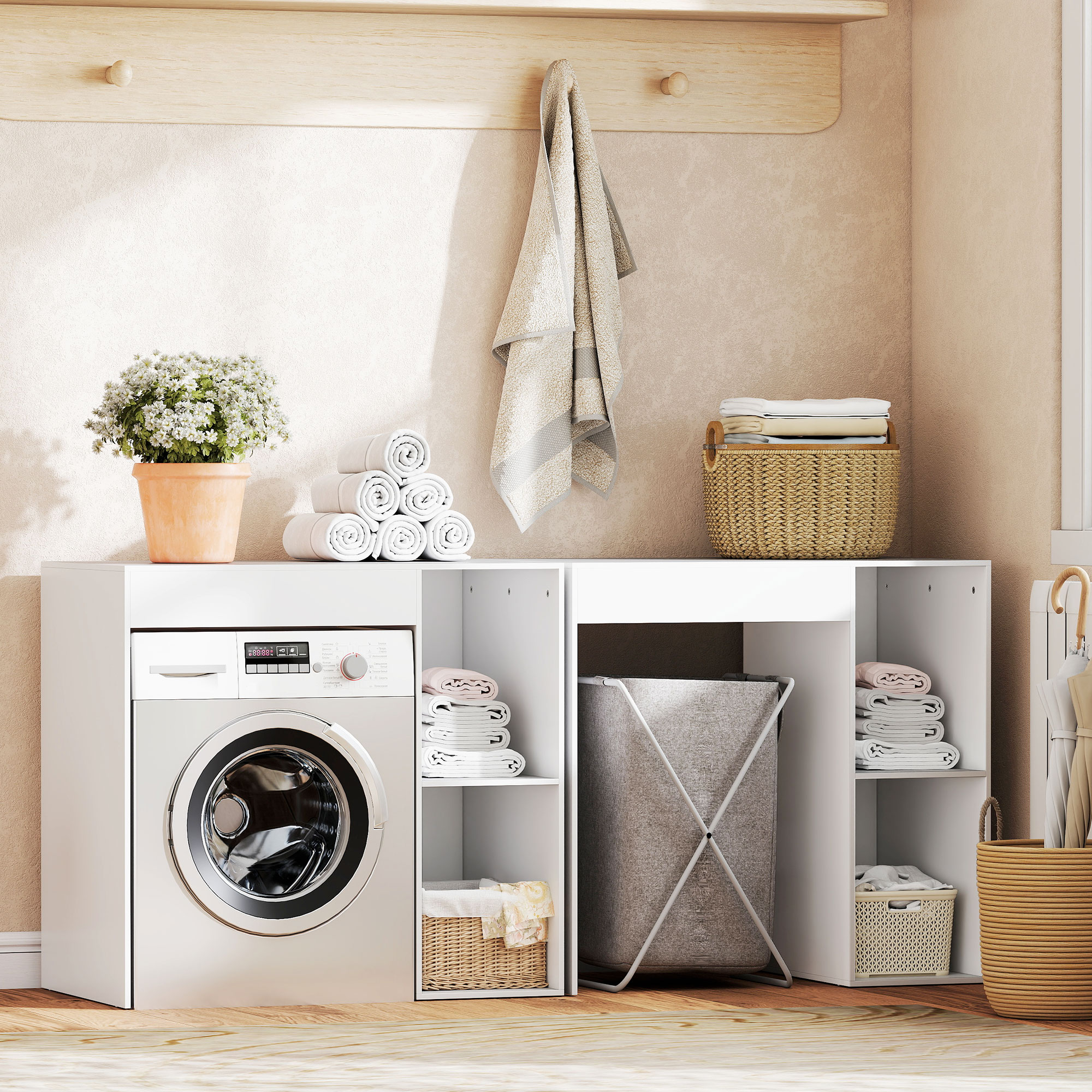 Schrank über Waschmaschine, Bad-Organizer über Toilette mit offenen Ablagefächern für Waschraum, Weiß