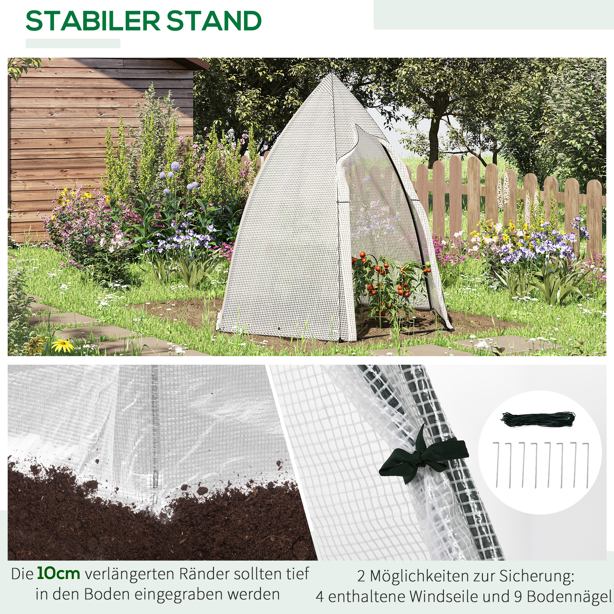Mini Gewächshaus Überwinterungszelt für Pflanzen mit Rolltür Garten Balkon Winterschutz Weiß 160 x 140 x 180 cm