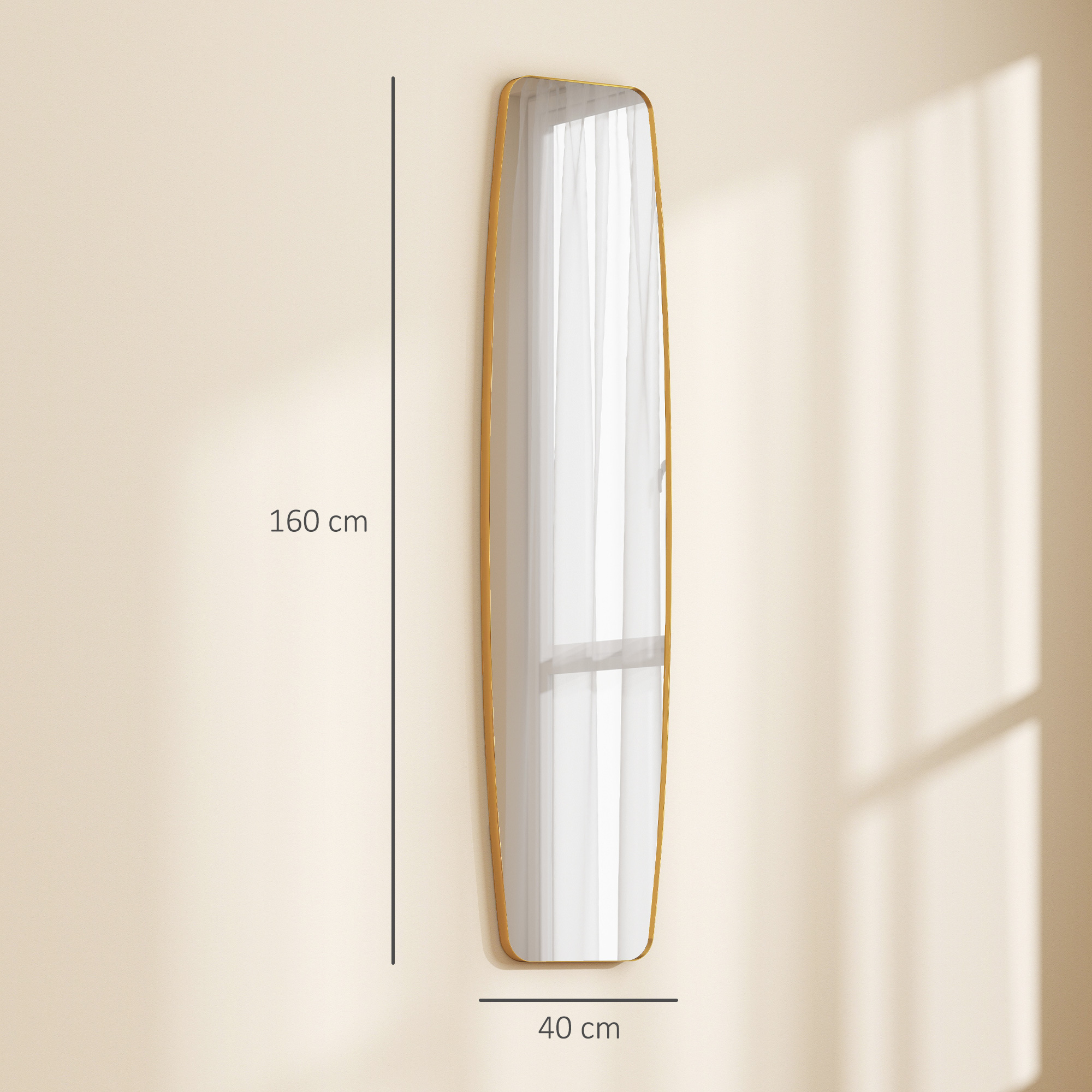 Wandspiegel Fenster Spiegel mit Metallrahmen Dekorativer Hängespiegel Flurspiegel, 160 x 40 x 3 cm, Gold