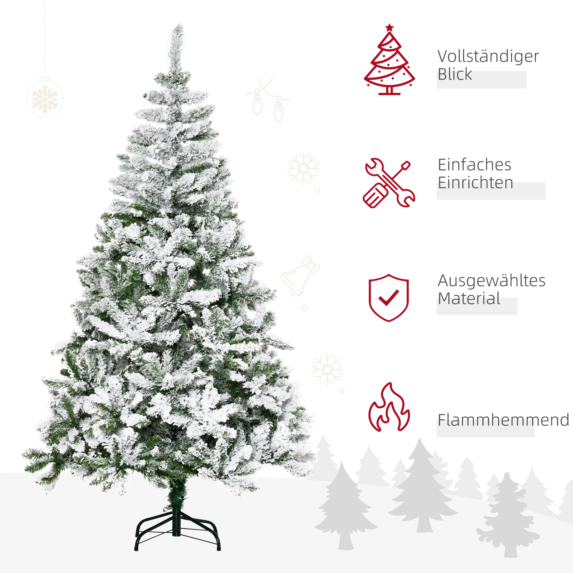 Weihnachtsbaum, Schnee-Effekt, flammenhemmend, Scharnierkonstruktion, Grün/Weiß