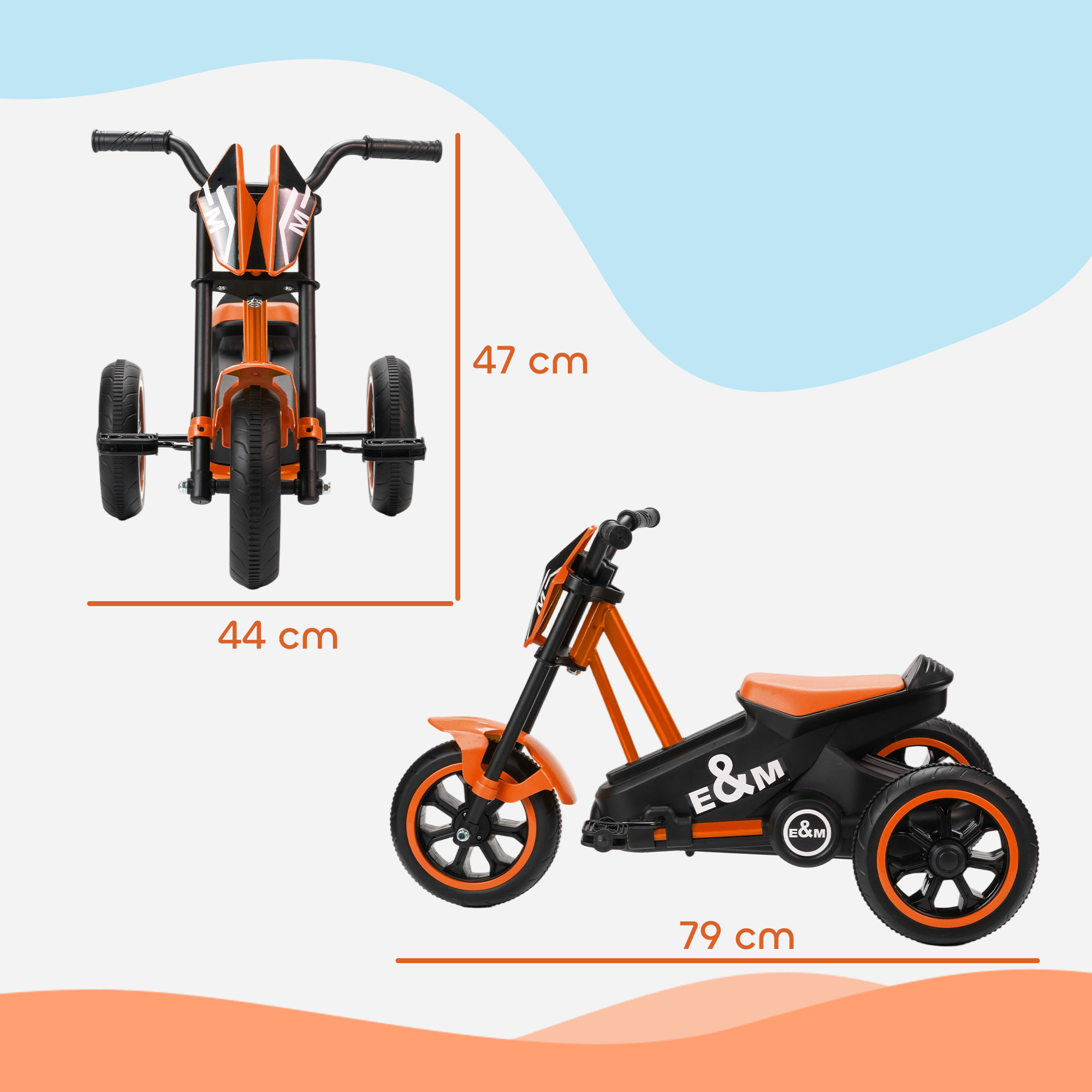 Dreirad, Kinderfahrrad, Laufrad, Kinderrad mit Pedal, Lauffahrrad für Kinder 18-36 Monaten, Stahl, 79x44x47 cm, Orange