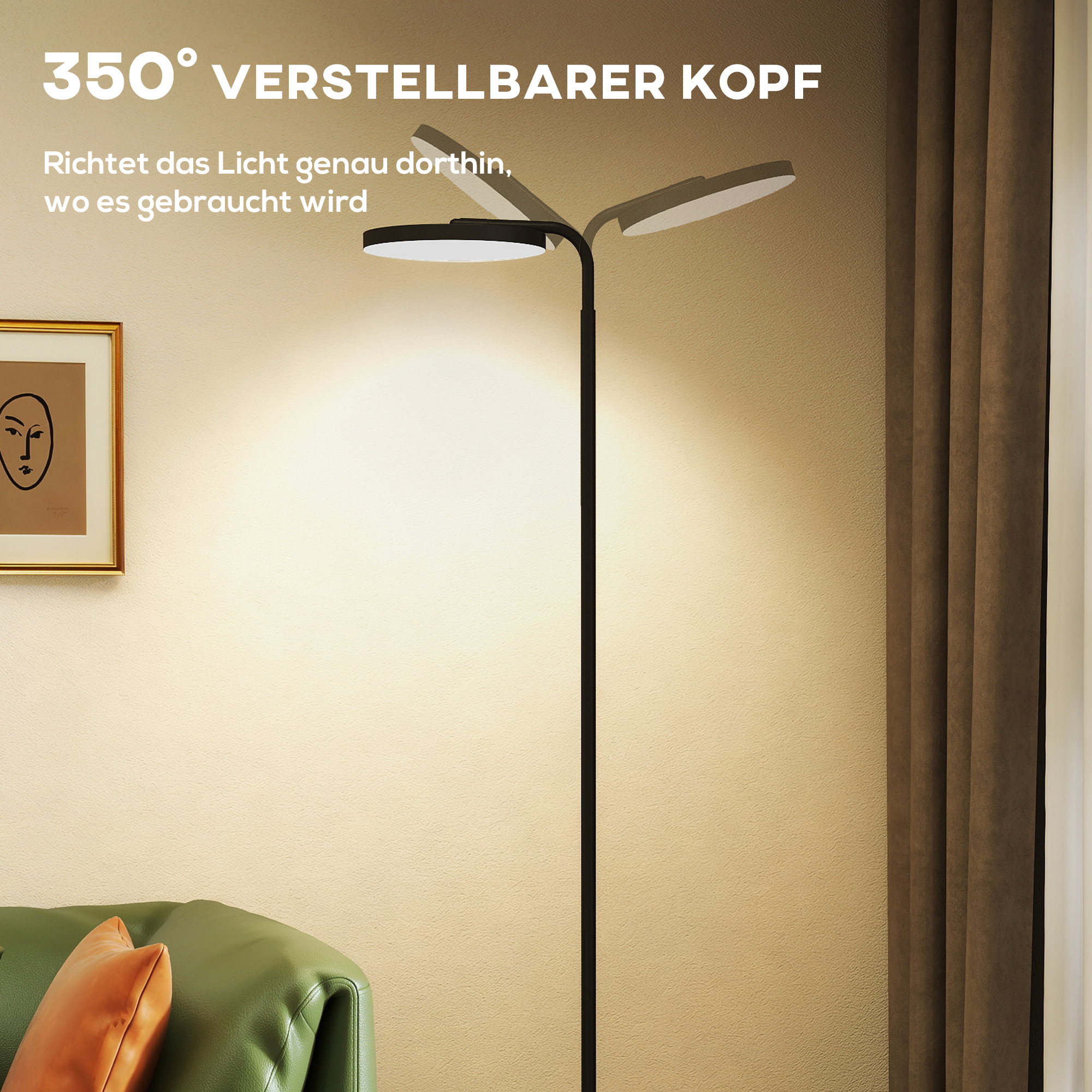 LED-Stehlampe mit magnetischer Fernbedienung, flexibel verstellbar, drehbar, Metall, Schwarz