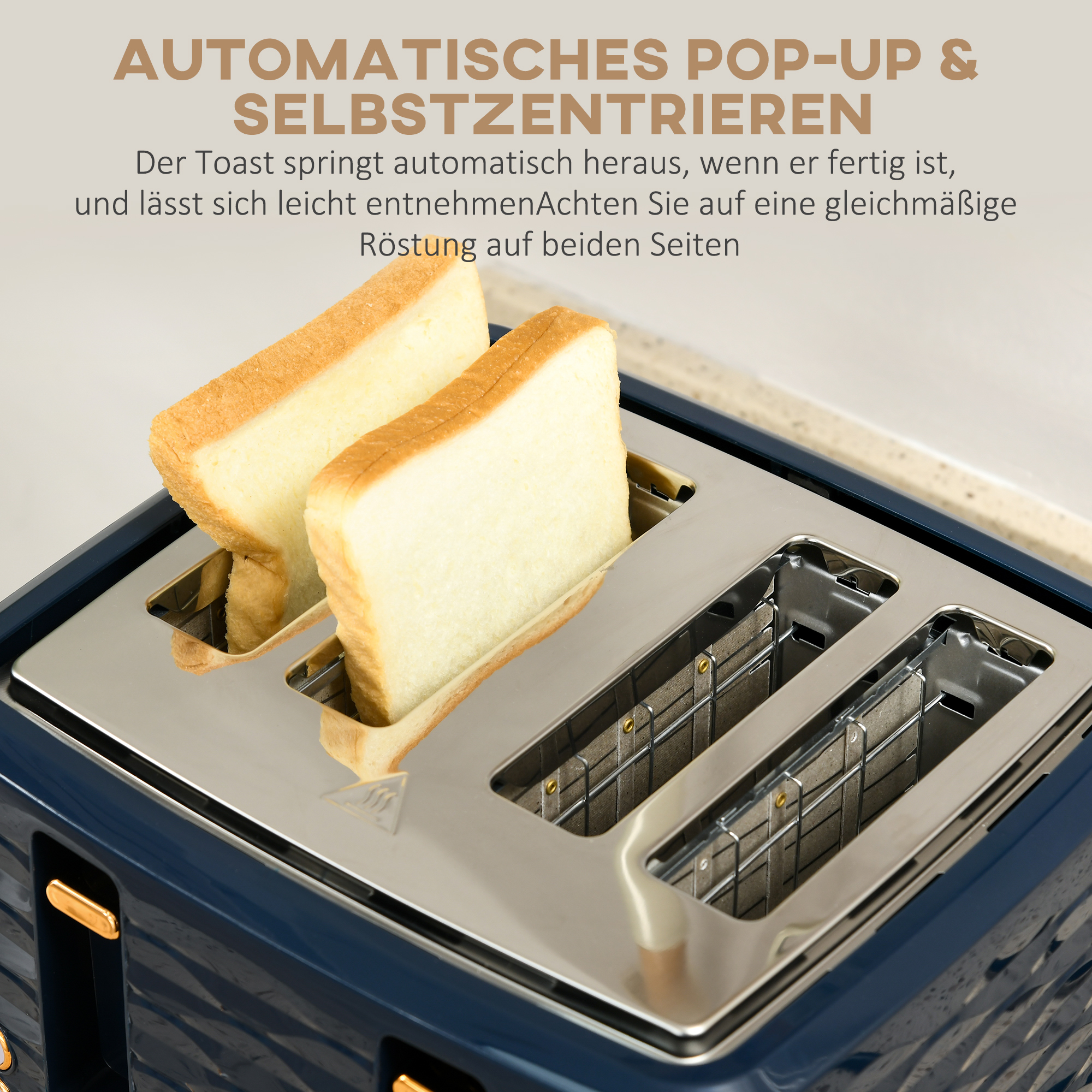2-in-1 Toaster- und Wasserkocher-Set, 7 Bräunungsstufen, Auftau- und Aufwärmfunktion, Blau