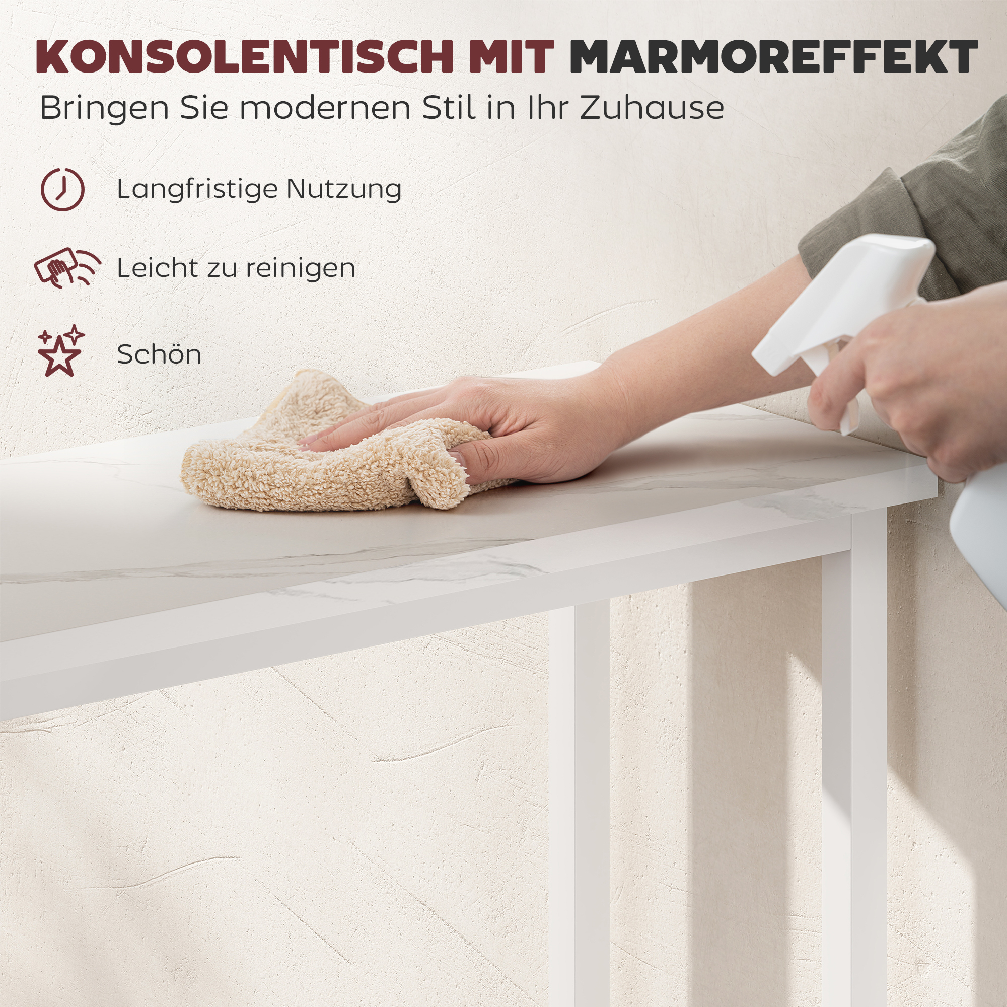 Konsolentisch Flurtisch mit verstellbar Fußpads, Kippschutz 75 x 24 x 76 cm für Kleinen Raum Weiß