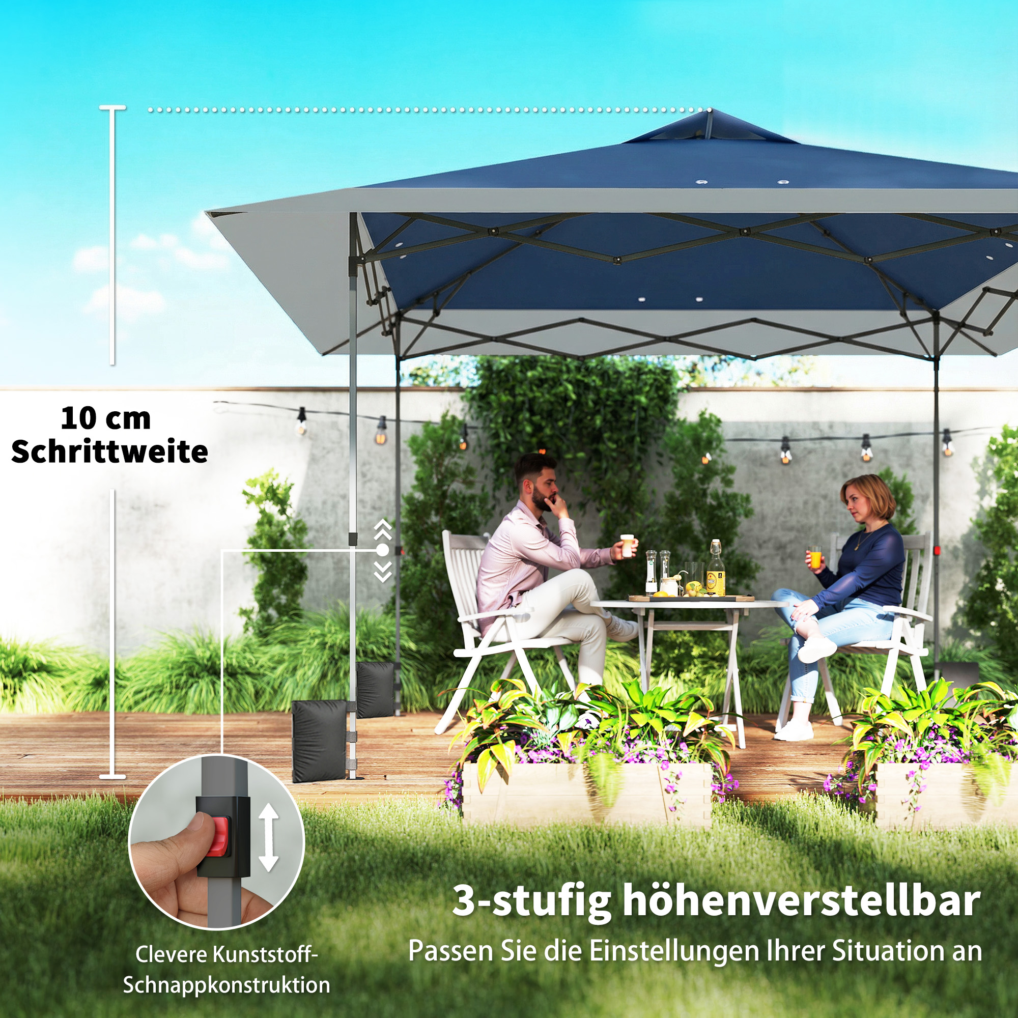 Pavillon ca, 4x4m Wasserdicht Stabil Winterfest Pop-up Faltpavillon mit Ein-Schritt-Schließfunktion UV 50+