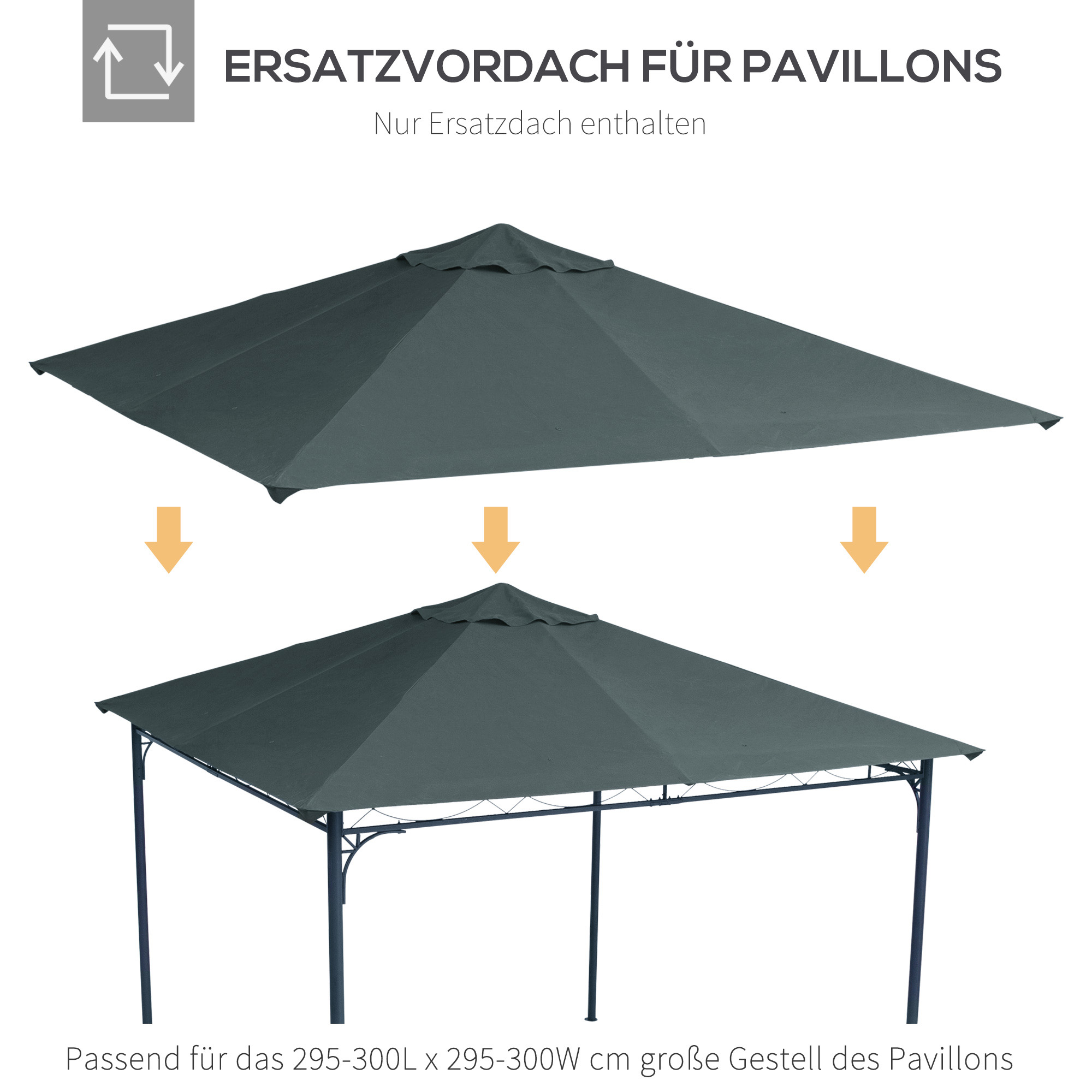Ersatzdach für Gartenpavillon, Polyester, 2,98 x 2,95 m, Dunkelgrau