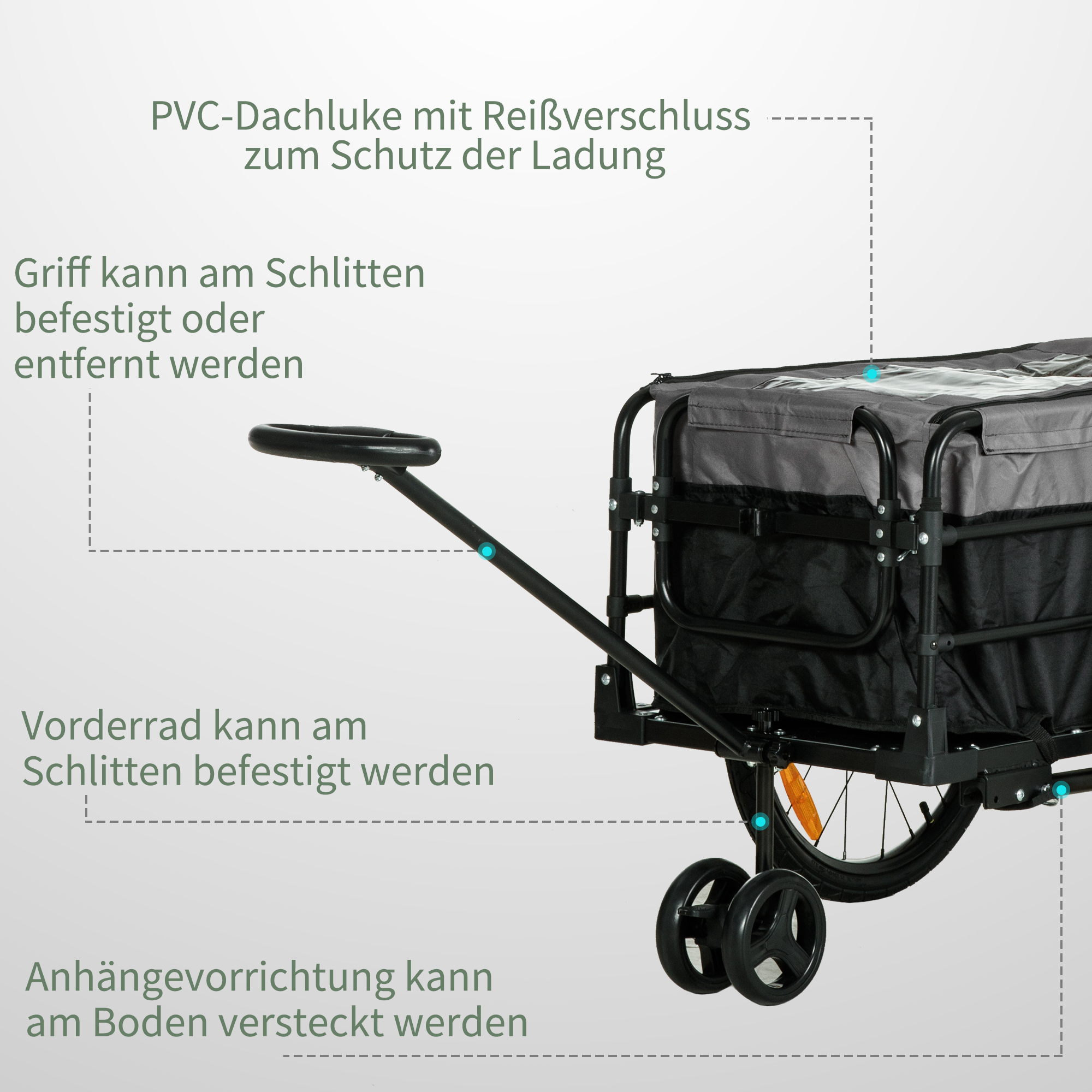Lastenanhänger Bollerwagen 130 x 64 x 103 cm Stahl Schwarz+Grau