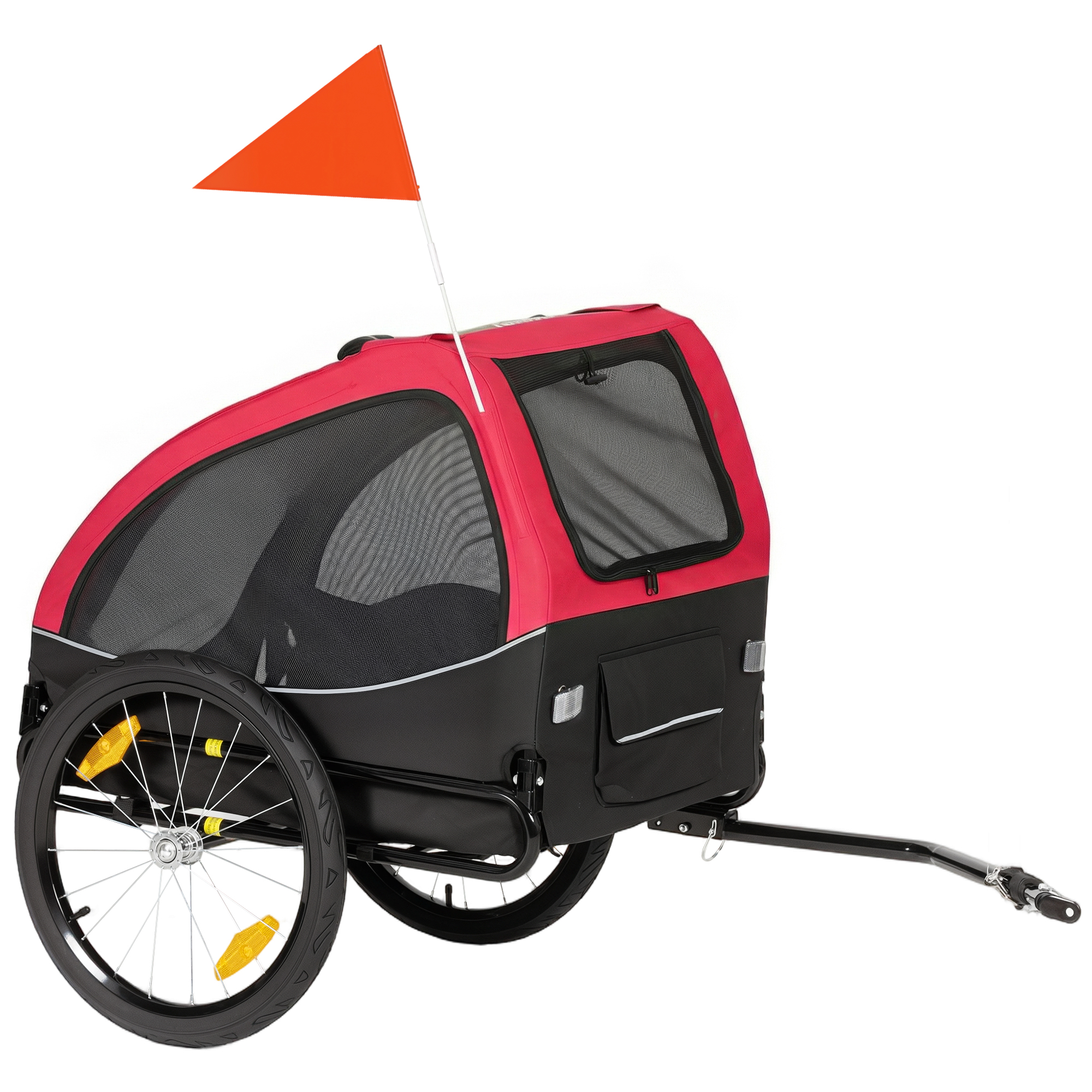 Hundeanhänger Faltbar mit Reflektoren Mesh-Fenster Rädern Tür Sicherheitsflagge für Hunde bis 20 kg 138x70x89 cm Rot