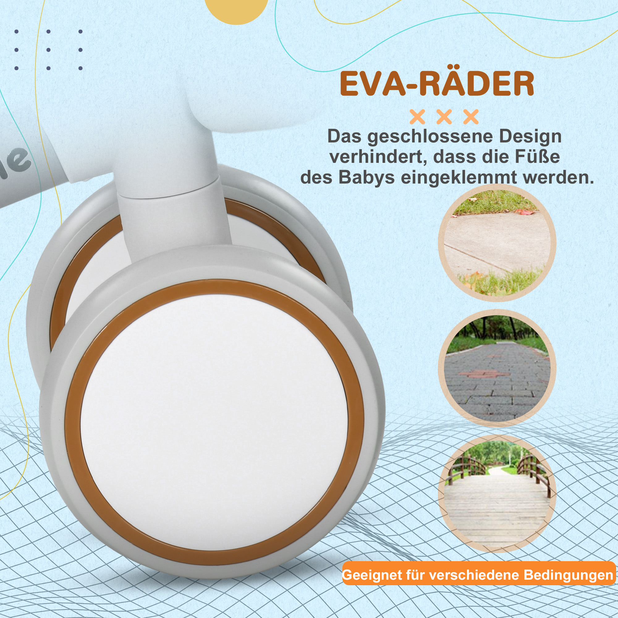Laufrad, verstellbarer Sitz, Flüsterräder, für 1-3 Jahre, bis 20 kg, Braun/Weiß