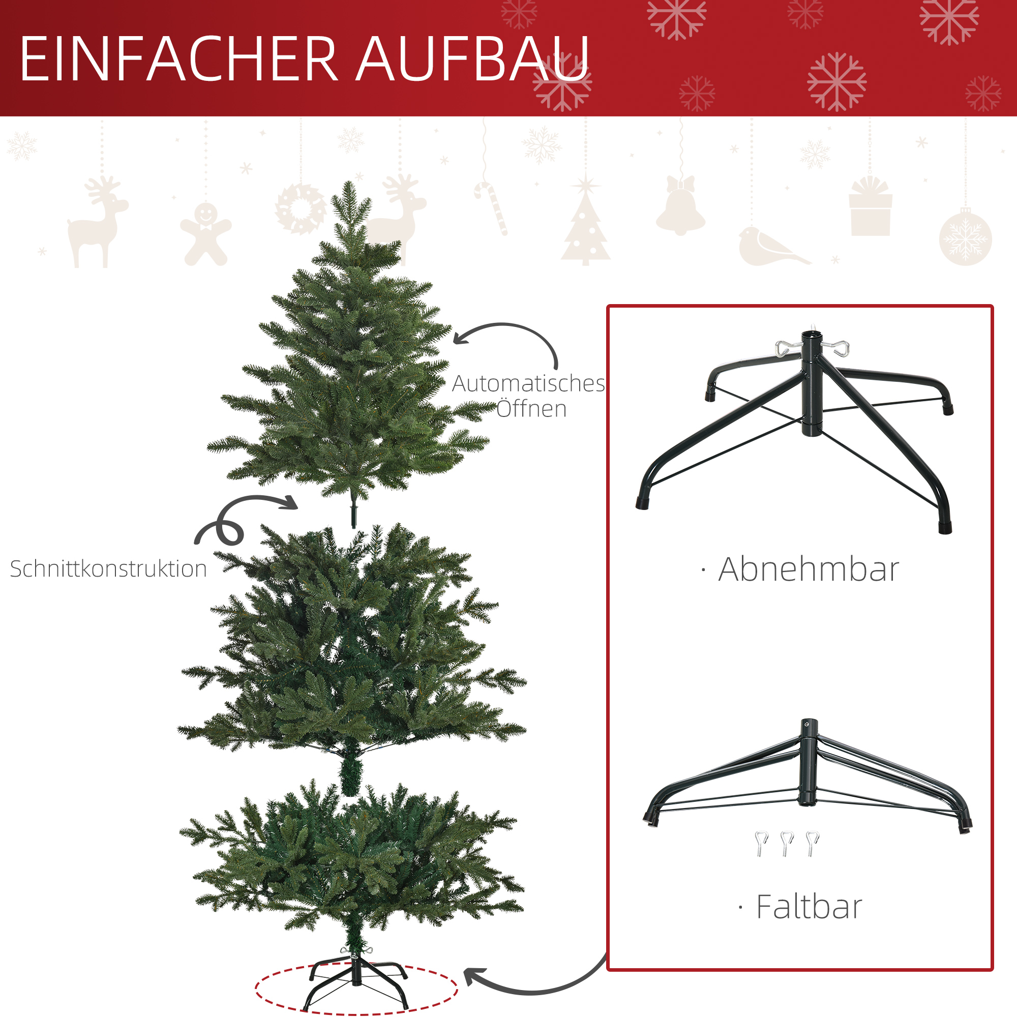 künstlicher Weihnachtsbaum 1,8 m Christbaum Tannenbaum PVC PE Metall Grün Ø120 x 180 cm