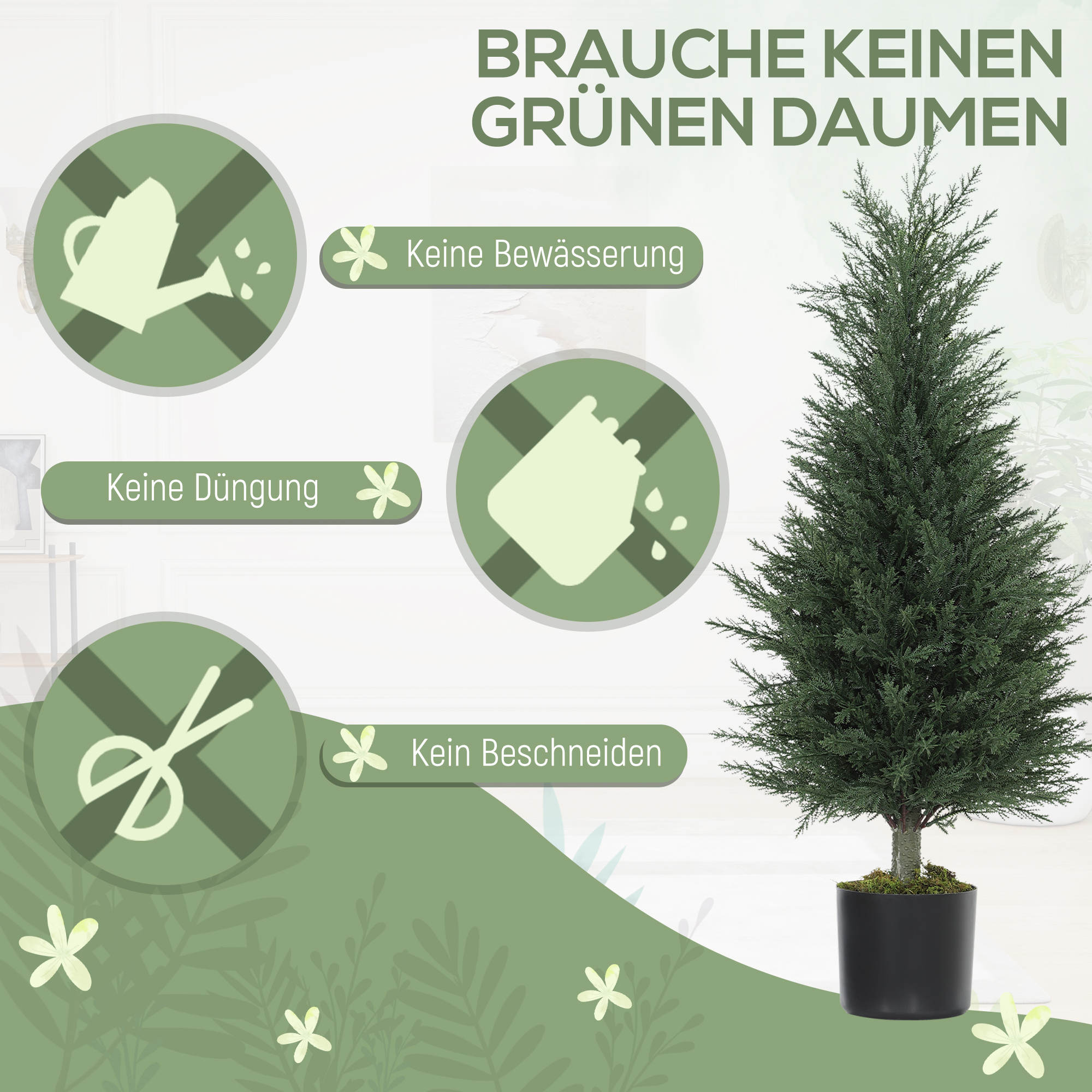 2er-Set Zypressen-Kunstpflanzen, 362 Kunststoff-Blätter, Topf, UV-beständig, Grün