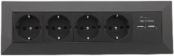 4-fach Steckdosenblock + 2x USB, schwarz, 250V~/ 16A, Aufbaumontage, USB 3,1A