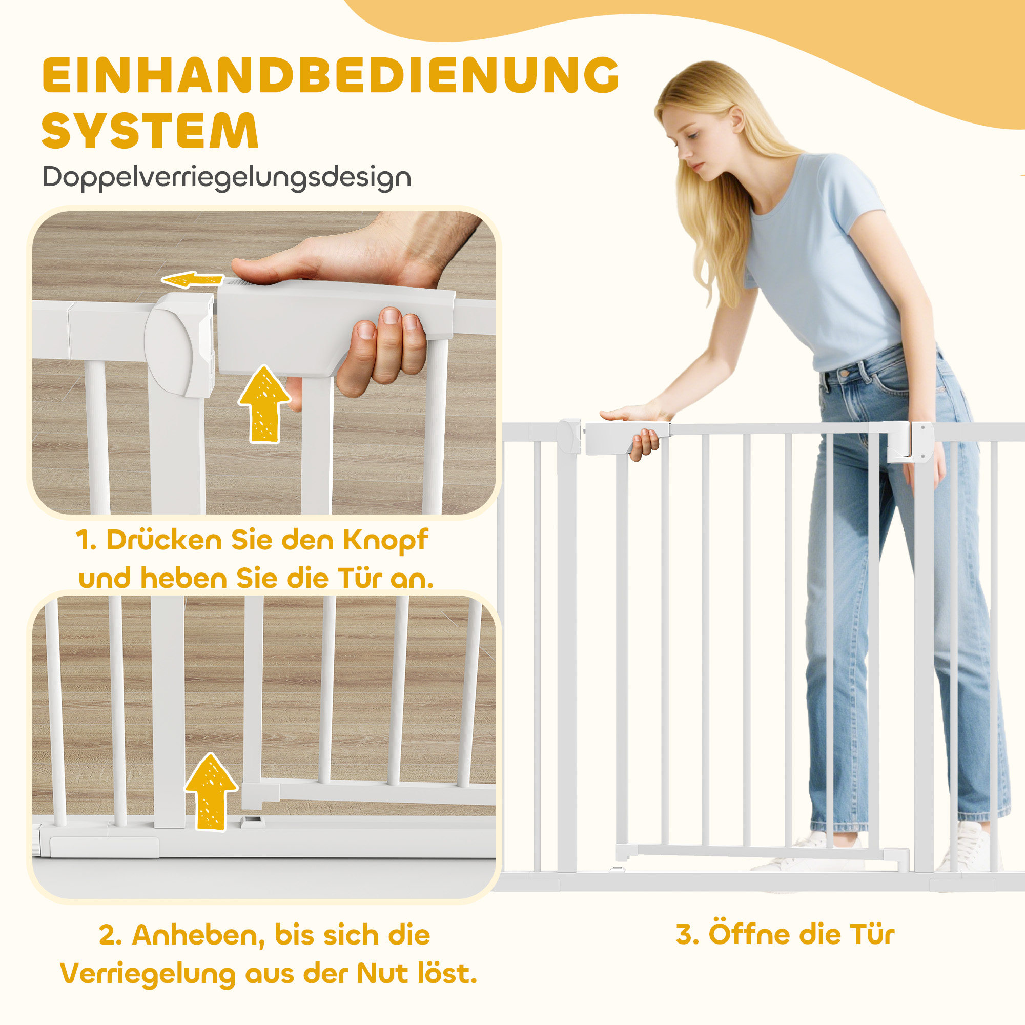 Treppenschutzgitter Absperrgitter ohne Bohren mit automatische Schließung für Kinder Küche Treppe 76-103 x 76 cm Weiß