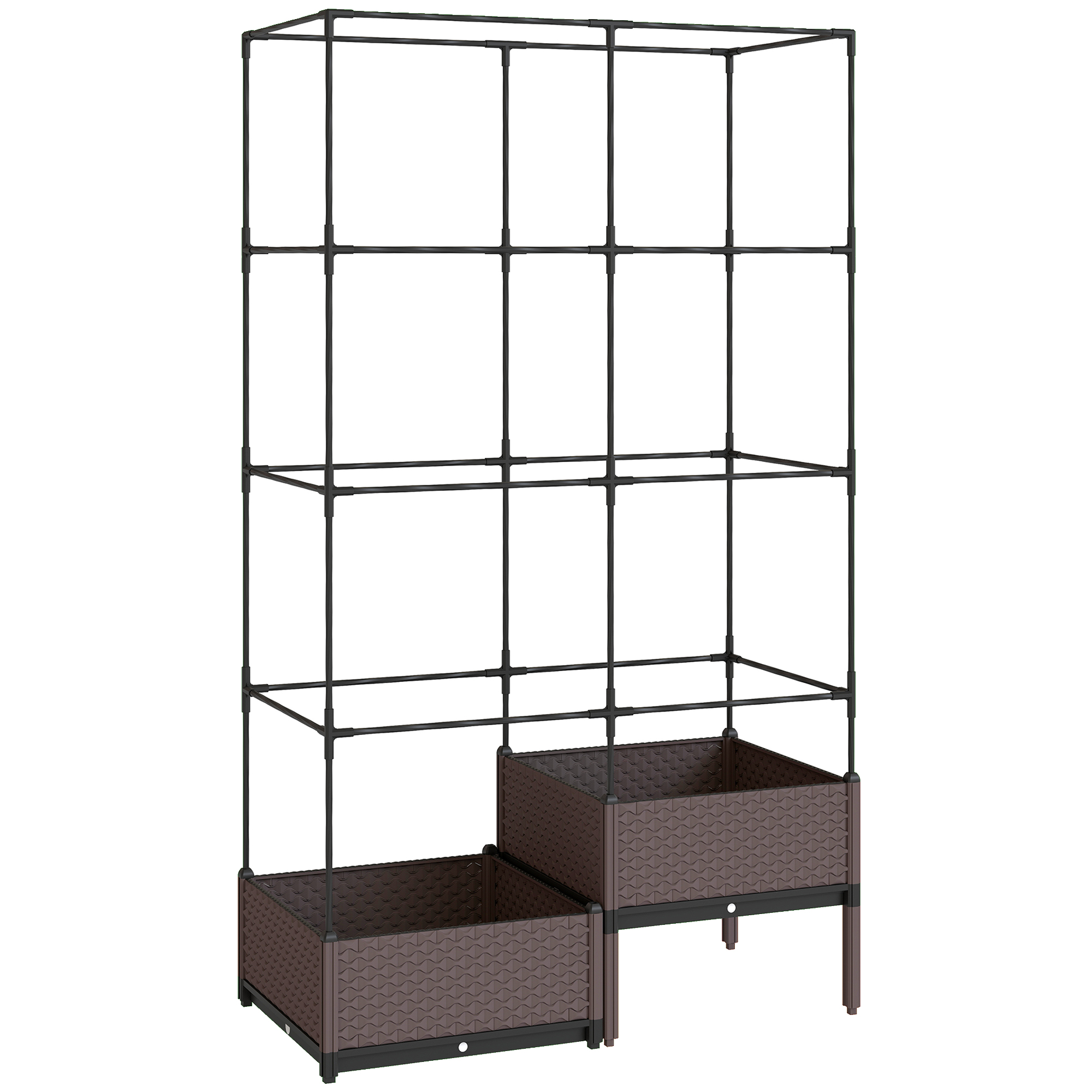 Hochbeet Pflanzkasten mit Rankgitter, Abflusslöchern, Pflanzkübel aus Kunststoff 100 x 50 x 174 cm