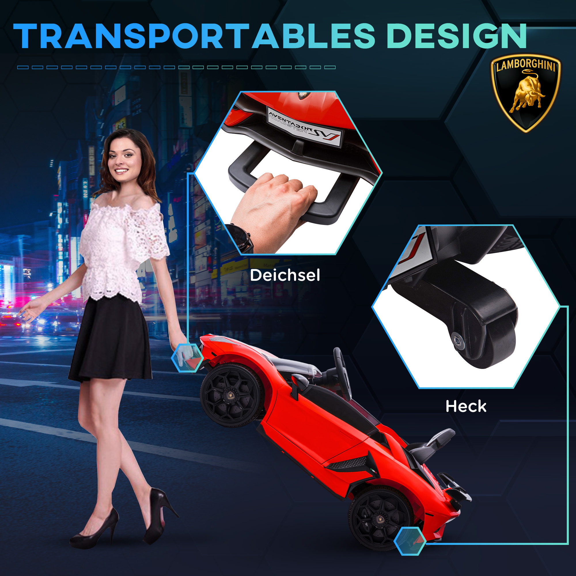 Elektro-Kinderauto, lizenzierter Lamborghini Aventador, Flügeltüren, Musik, Hupe, für 3-5 Jahre, rot