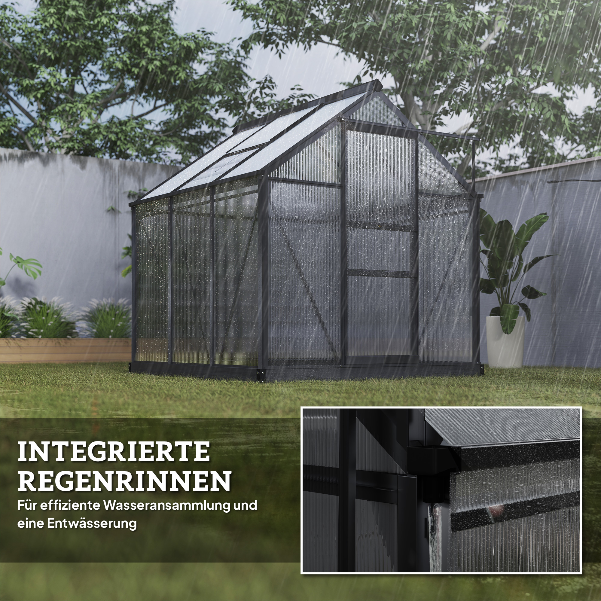 Gewächshaus Aluminium 3,65m² 190x192x201cm mit Fundament Dachfenster Schiebetür 4 mm Platten, UV-beständig