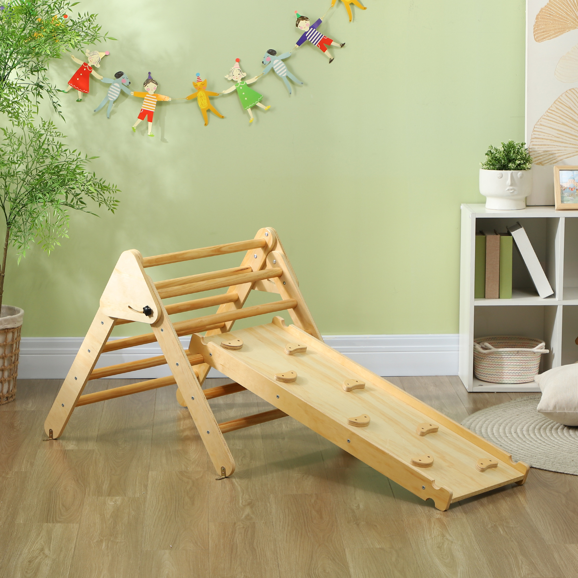 Kinder-Kletterset aus Holz mit Dreiecks-Leiter und zweiseitiger Rampe, für Kinder im Alter von 18-48 Monaten