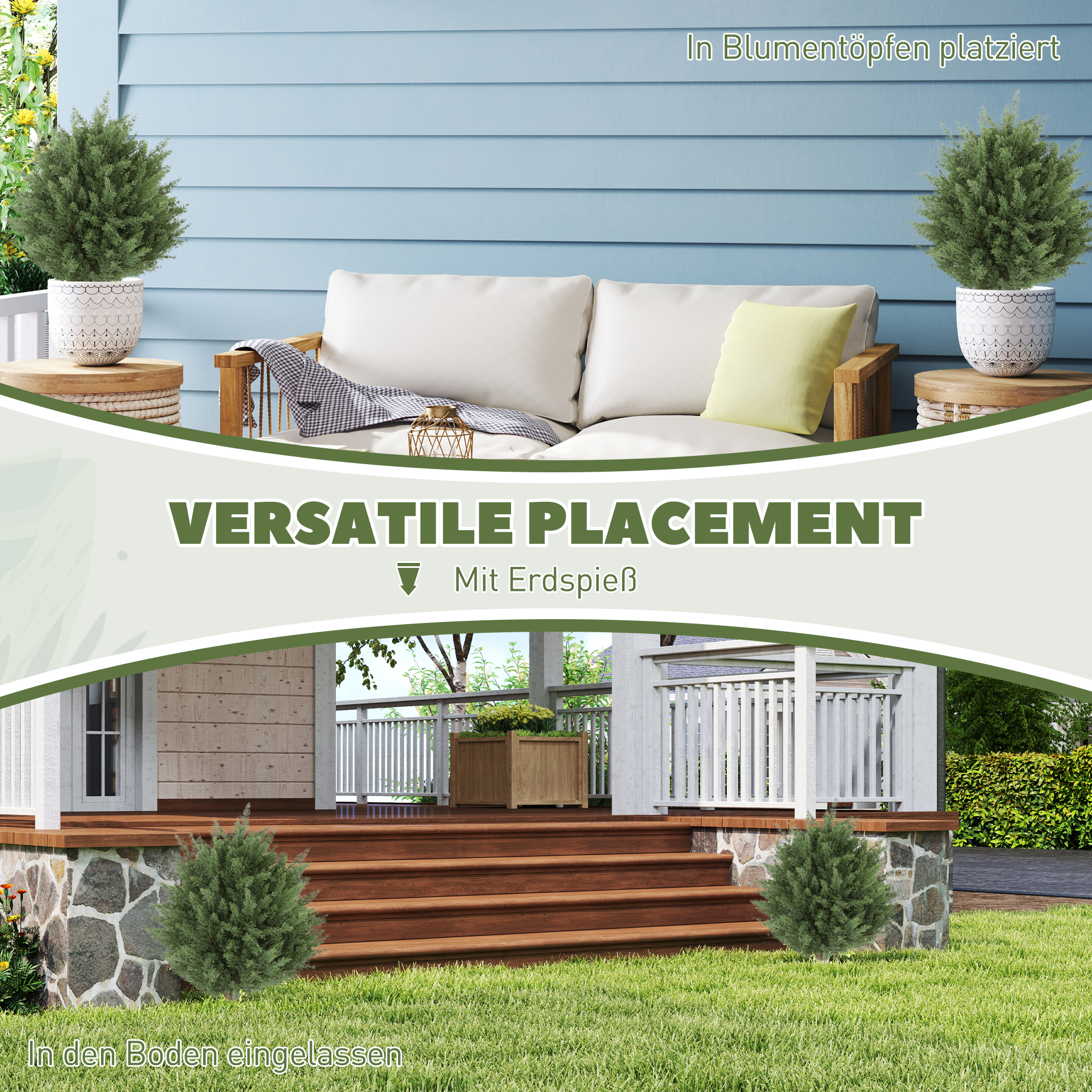 2er-Set künstliche Pflanzen, UV-beständige Kunstpflanze Zypresse mit 387 Blättern und Erdspieß, Ø40 x 60H cm, Grün