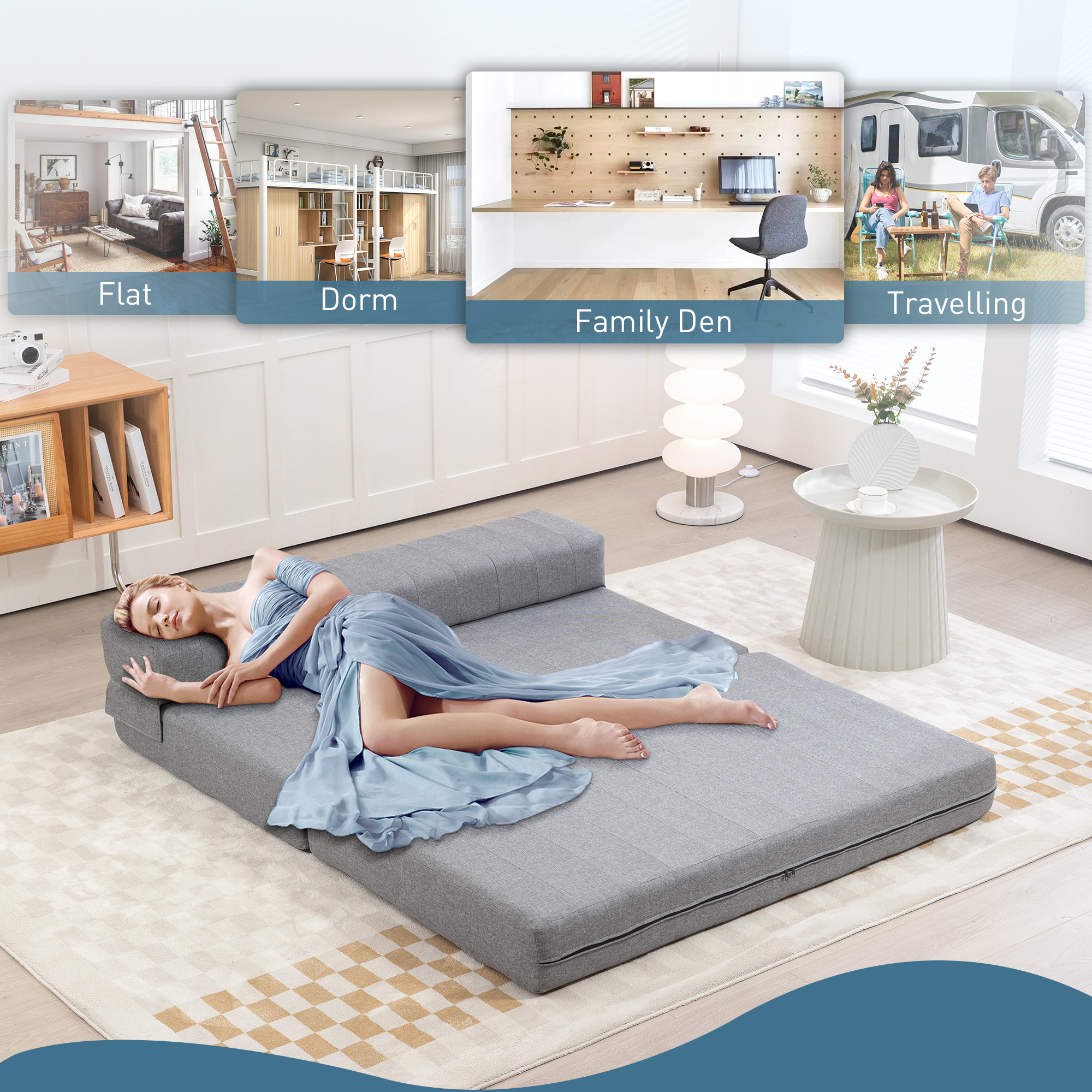 Klappsessel mit Bettfunktion, Gästebett, faltbar, bis 250 kg, 138x80x50 cm, Grau
