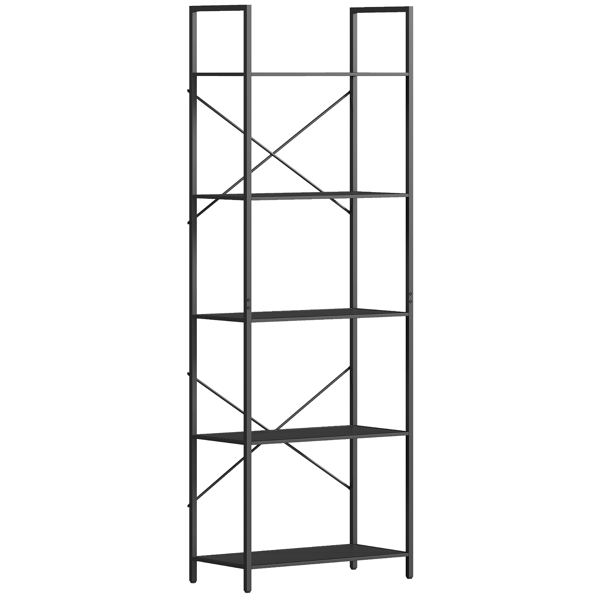 Bücherregal, Standregal mit 5 Ebenen, Industrielles Büroregal mit Metallrahmen, offenes Aufbewahrungsregal für Wohnzimmer, Büro, Arbeitszimmer, 60x30x170,5 cm, Schwarz